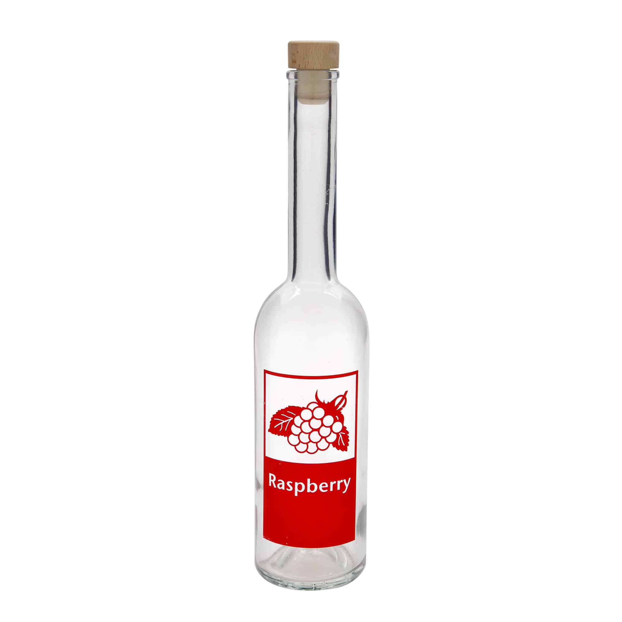 Glazen fles 'Opera', 500 ml, motief: Raspberry, monding: kurk