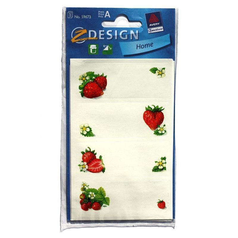 Étiquettes usage spécial 'Fraises', rectangulaire, papier, multicolore