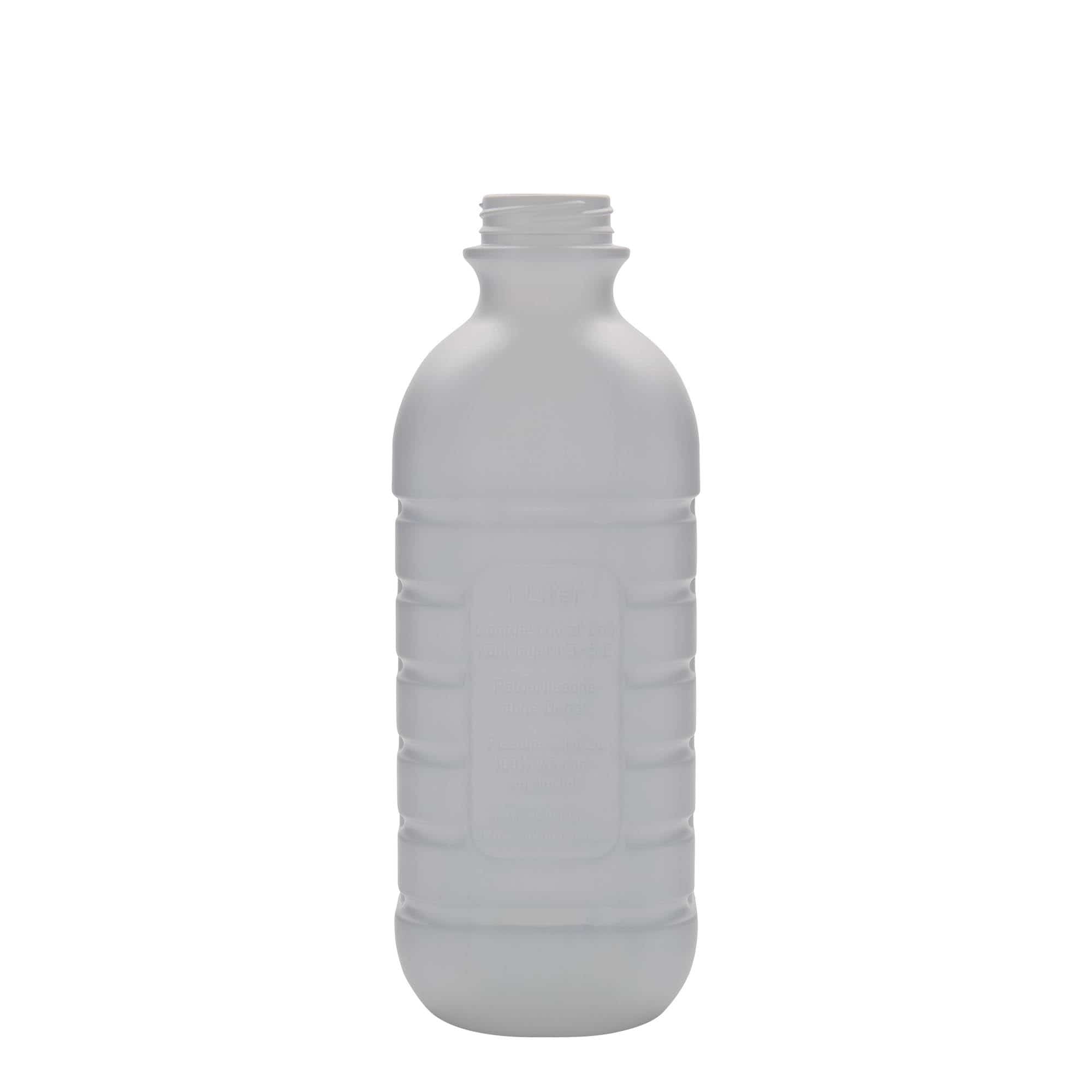 Melkfles, 1000 ml, rechthoekig, HDPE-kunststof, wit, monding: PEHD40