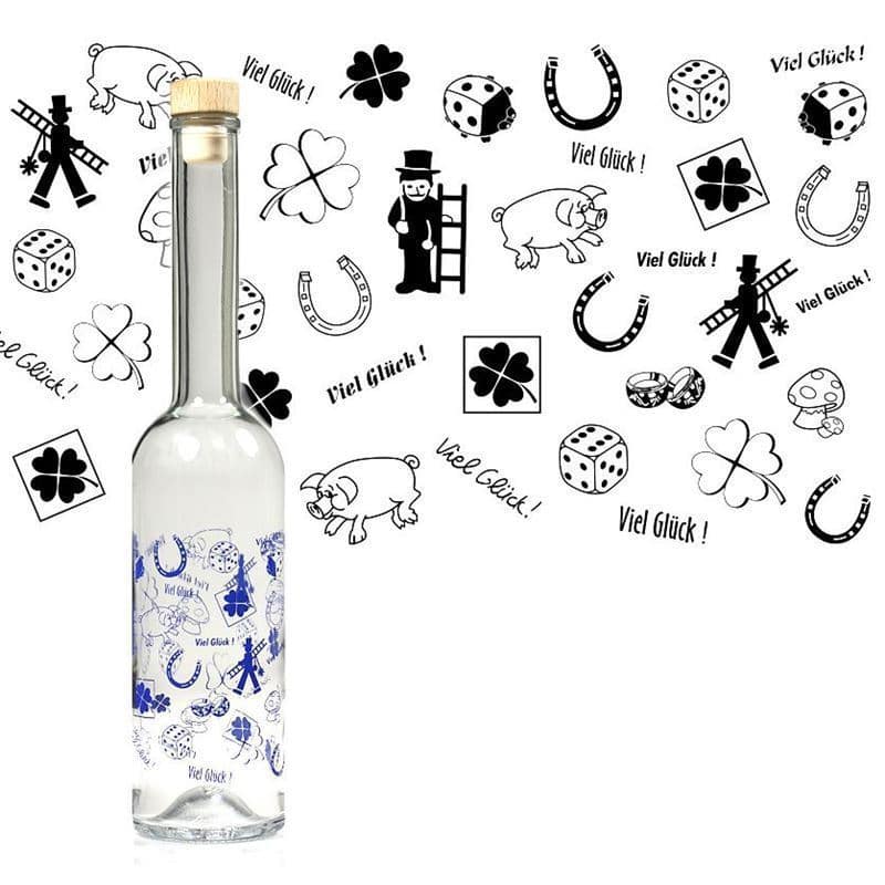 Bouteille en verre 500 ml 'Opera', motif : bonne chance, bouchage: bouchon