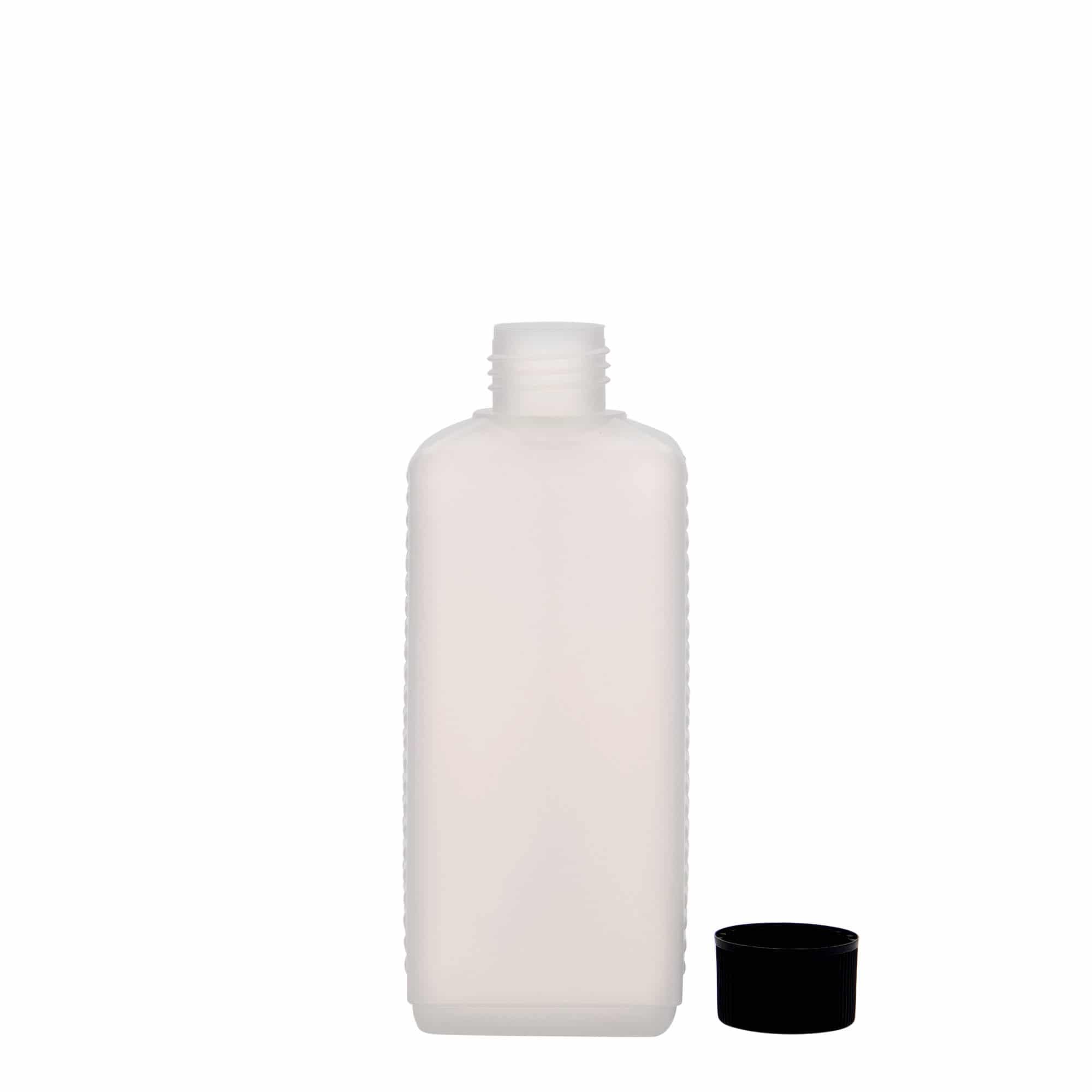 Bouteille bidon 250 ml, rectangulaire, plastique PEHD, nature, bouchage: DIN 25 EPE