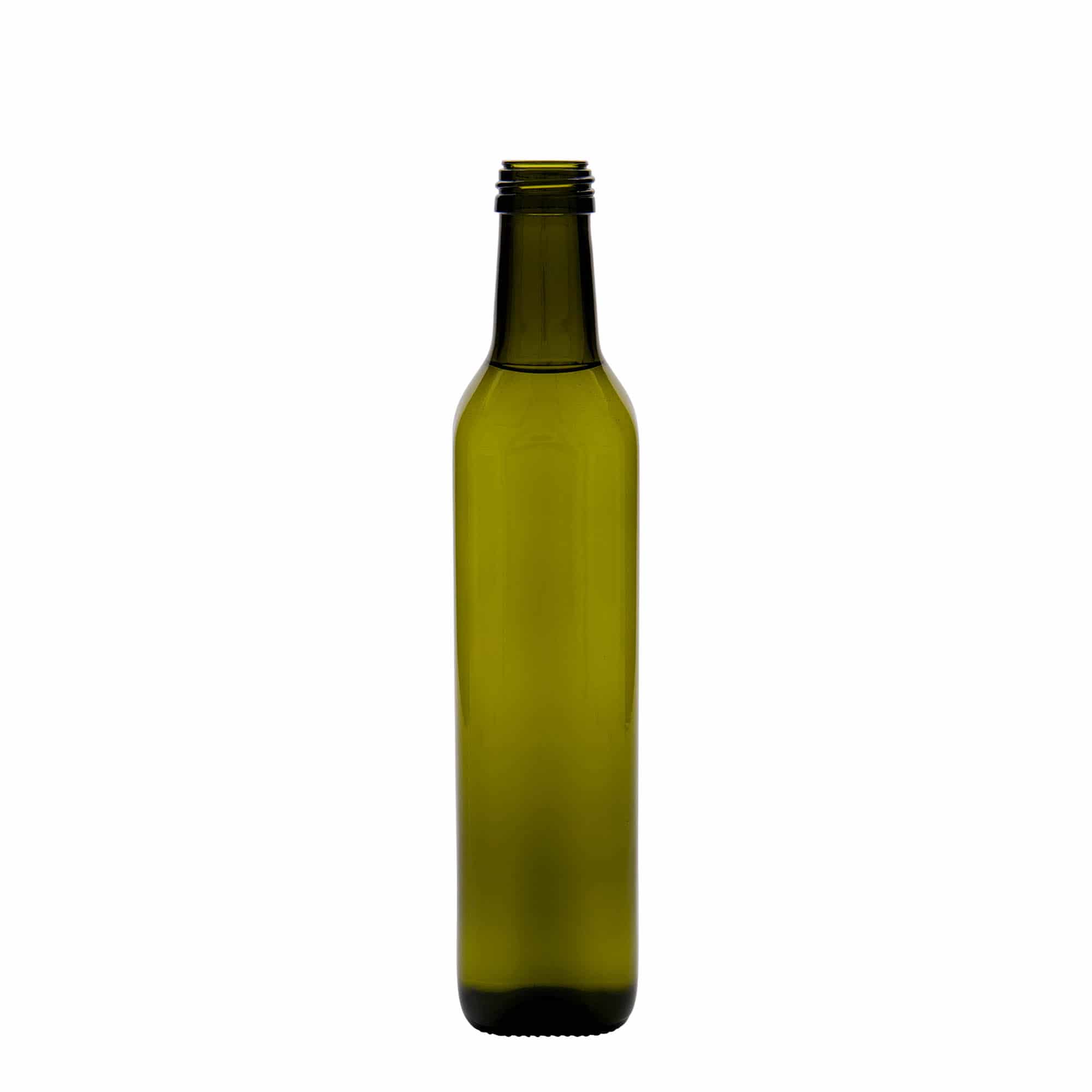 Bouteille en verre 500 ml 'Marasca', carrée, vert antique, bouchage: PP 31,5