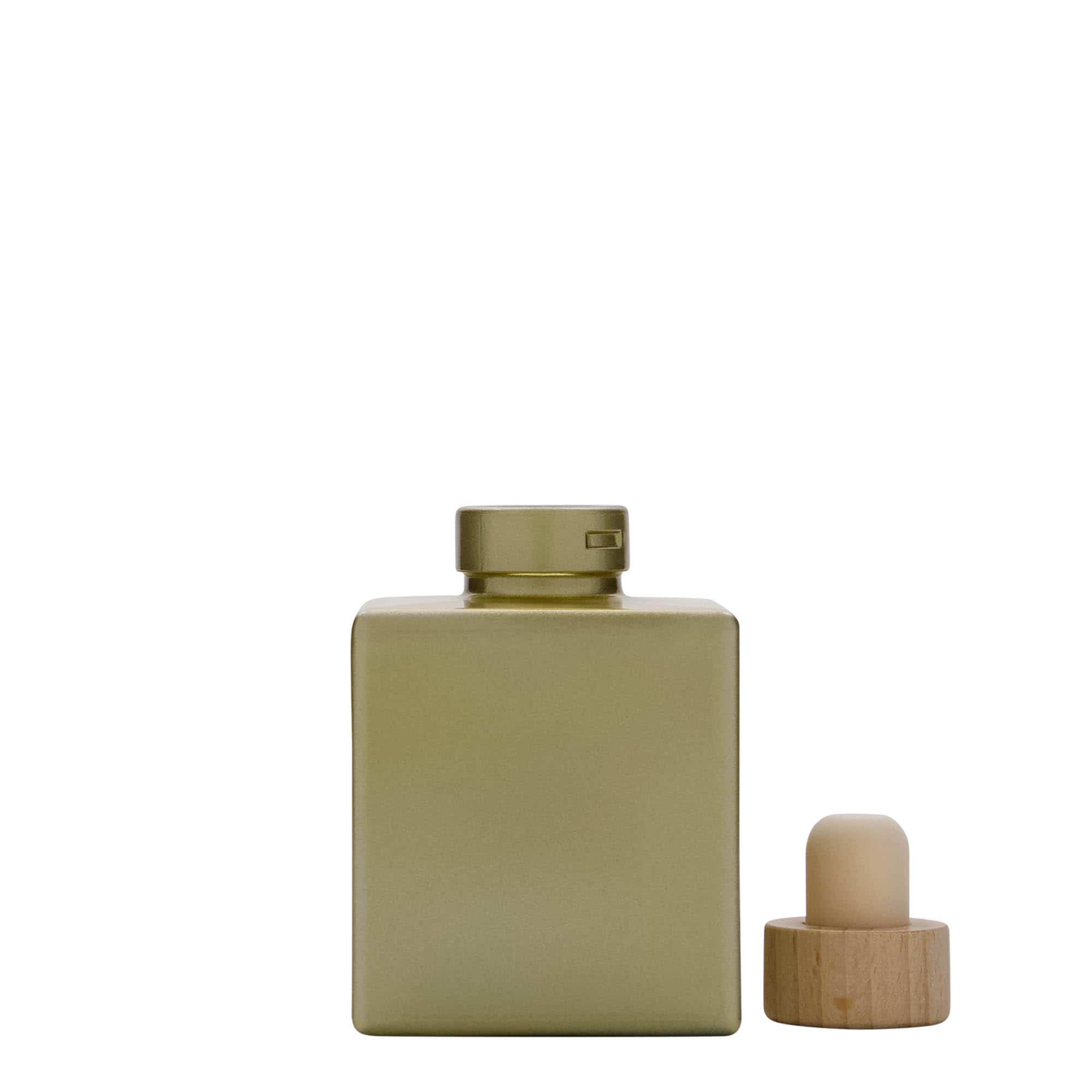 Bouteille en verre 100 ml 'Cube', carrée, dorée, bouchage: bouchon