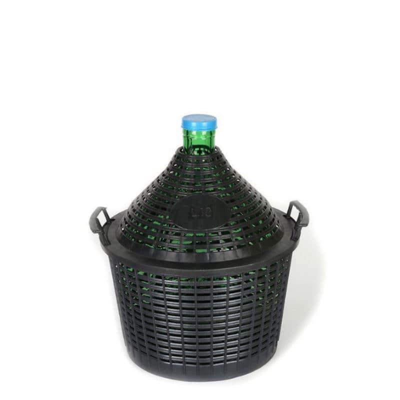 Dame-jeanne 10 l à col étroit, verre, verte, bouchage: couvercle cloche