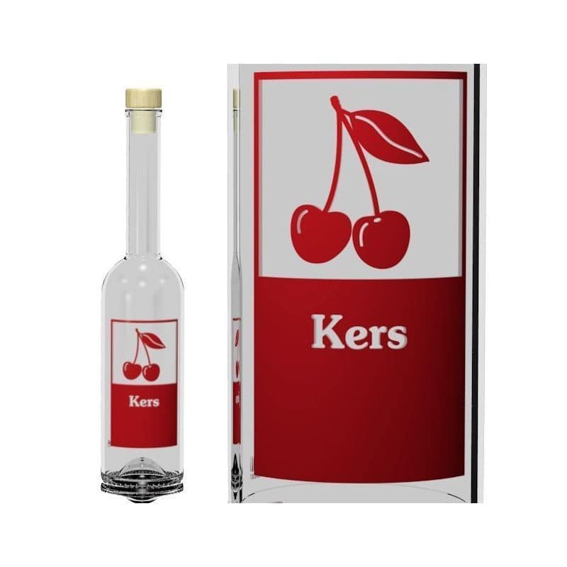 Glazen fles 'Opera', 500 ml, motief: Kers, monding: kurk