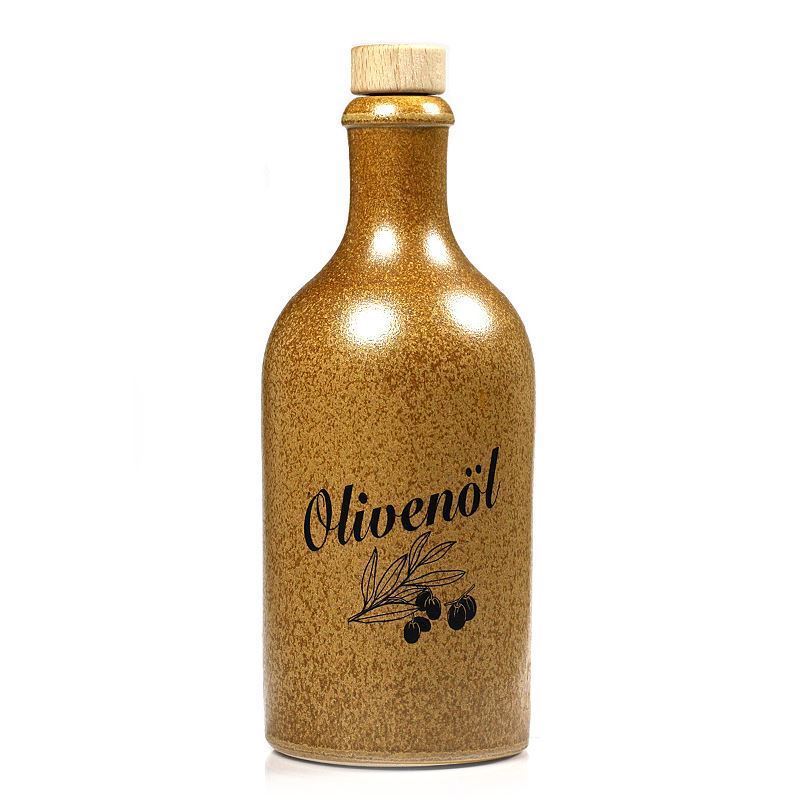 Chope en terre cuite 500 ml, motif : huile d’olive, grès, cristal brun, bouchage: bouchon