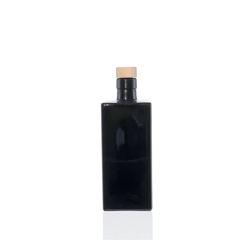 Bouteille en verre 500 ml 'Raphaela', carrée, noire, bouchage: bouchon