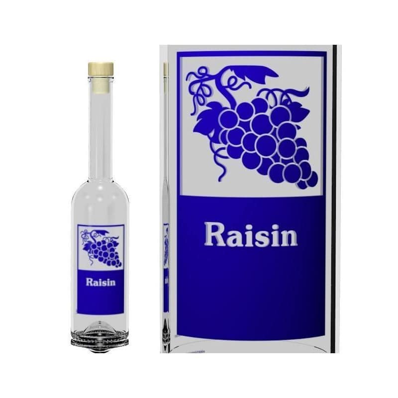 Glazen fles 'Opera', 500 ml, motief: Raisin, monding: kurk