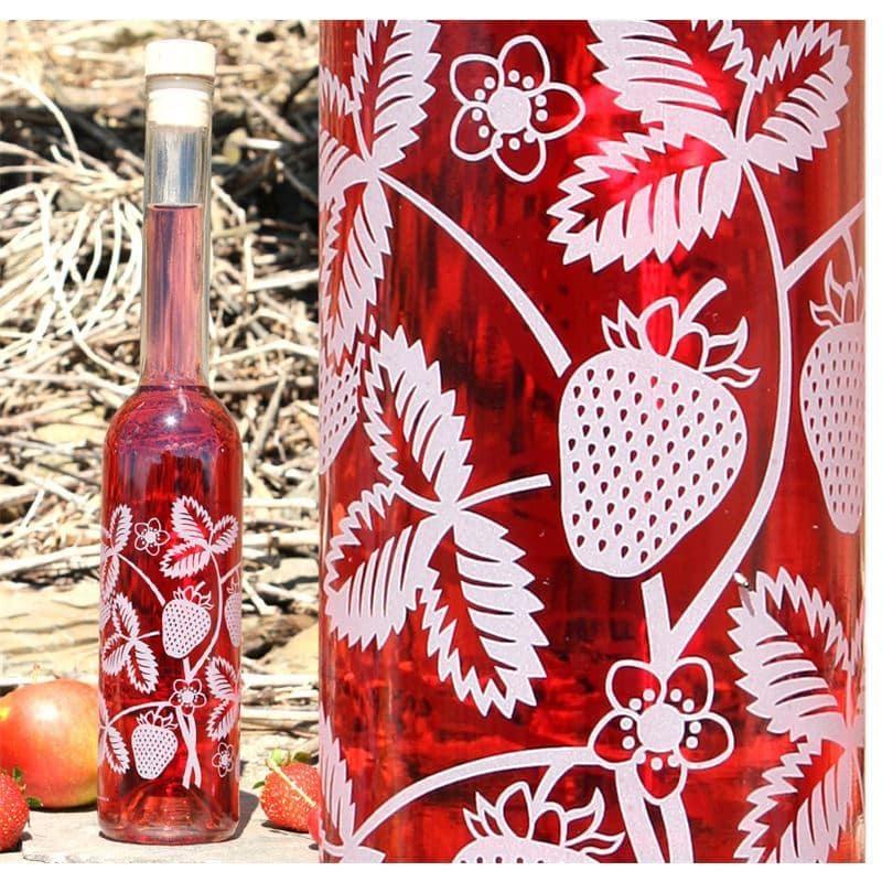 Bouteille en verre 350 ml 'Opera', motif : fraises, bouchage: bouchon