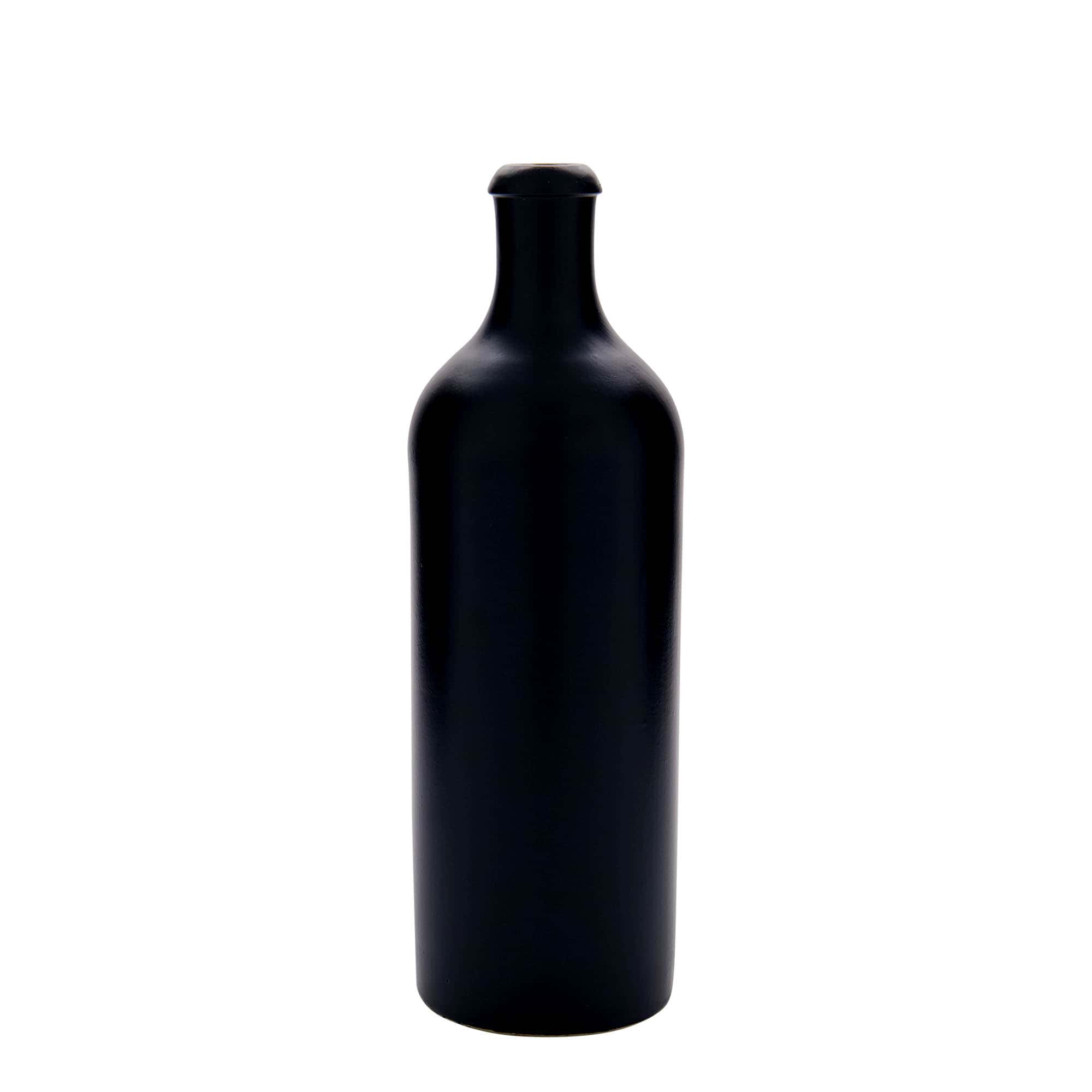 Chope en terre cuite 750 ml, grès, noir, bouchage: bouchon