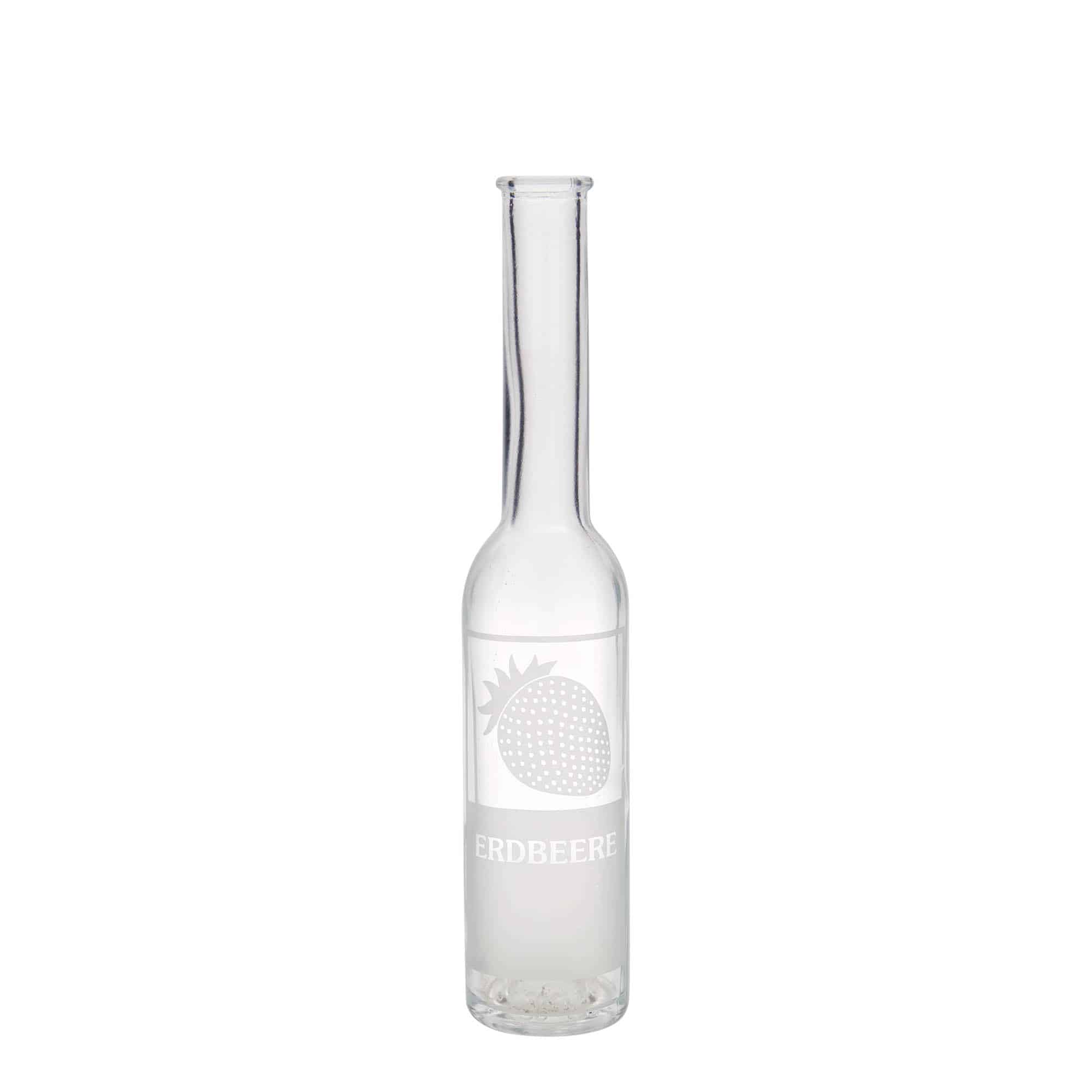 Bouteille en verre 200 ml 'Opera', motif : fraise, bouchage: bouchon