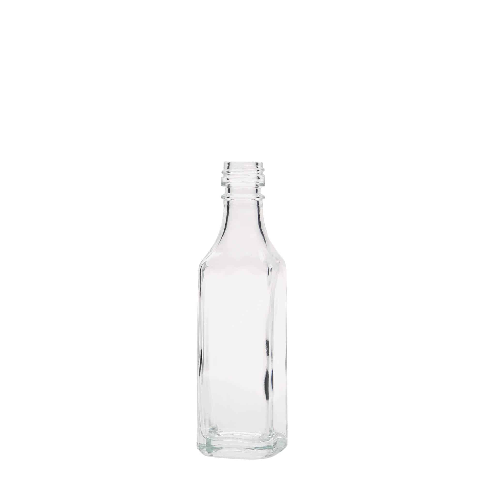 Glazen fles 'Siena', 50 ml, vierkant, monding: PP 18