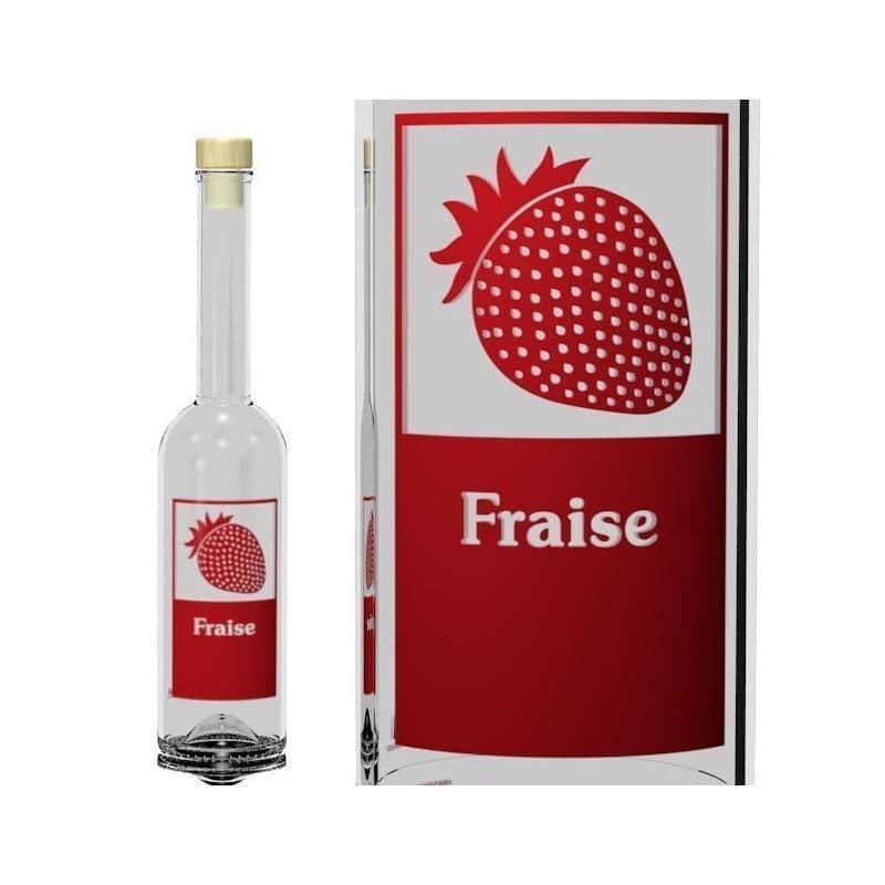 Glazen fles 'Opera', 500 ml, motief: Fraise, monding: kurk