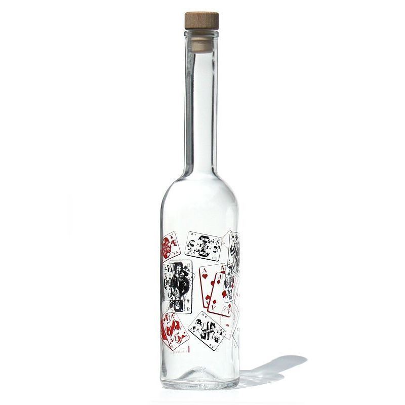 Bouteille en verre 500 ml 'Opera', motif : jeu de cartes, bouchage: bouchon