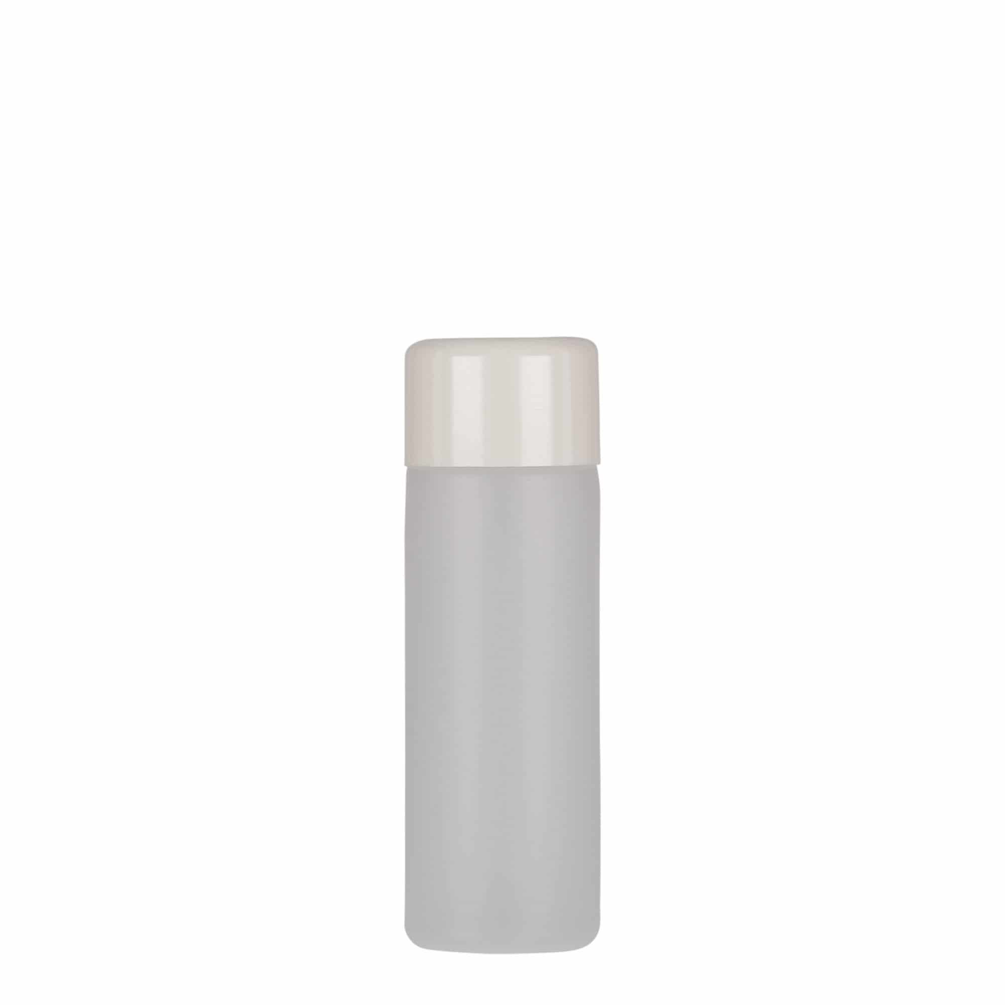 Bouteille ronde 50 ml, plastique PE, nature, bouchage: Bougage à vis