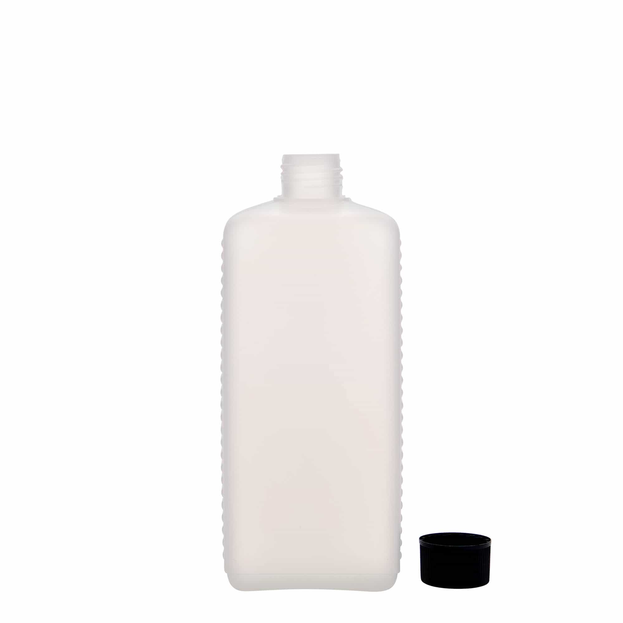 Bouteille bidon 500 ml, rectangulaire, plastique PEHD, nature, bouchage: DIN 25 EPE