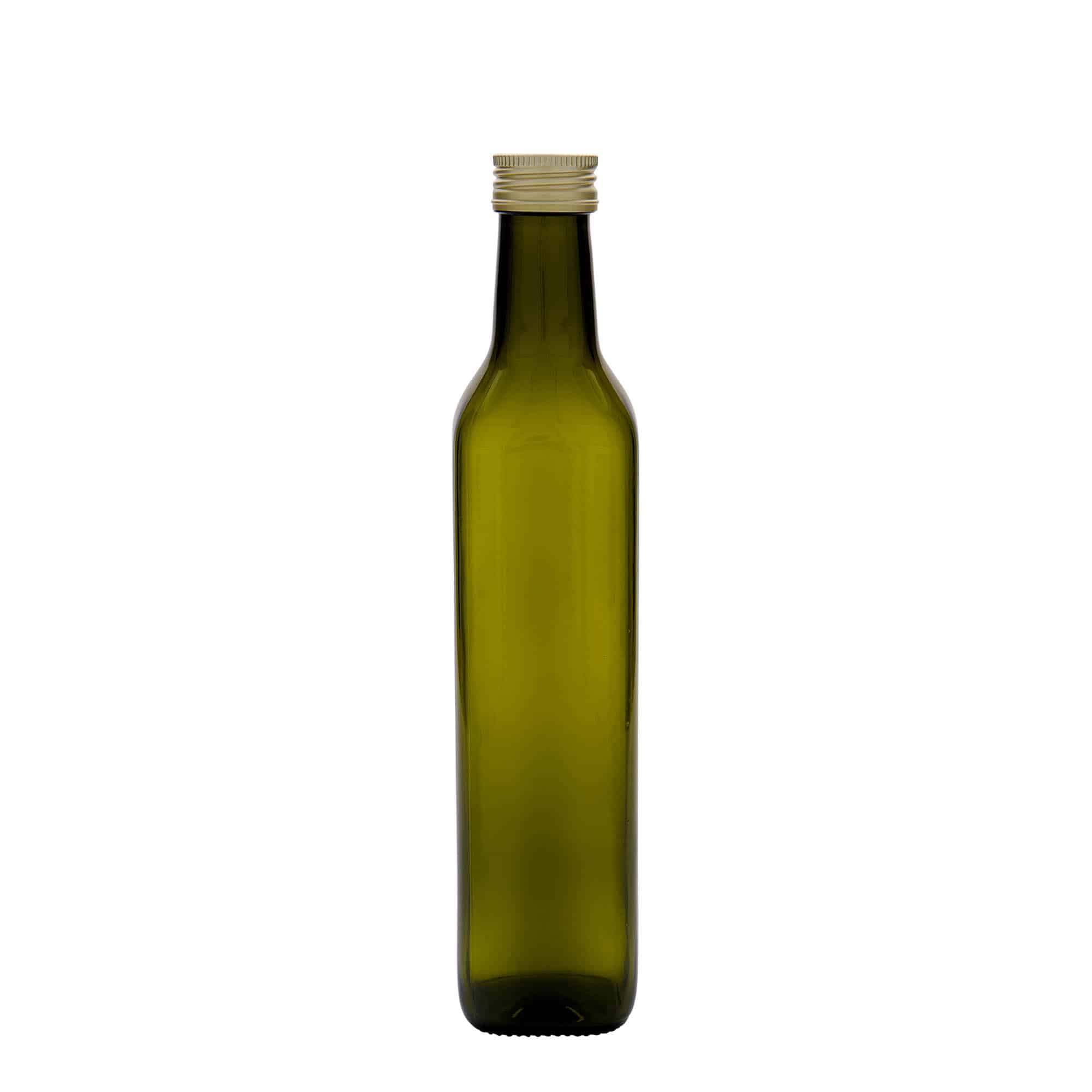 Bouteille en verre 500 ml 'Marasca', carrée, vert antique, bouchage: PP 31,5