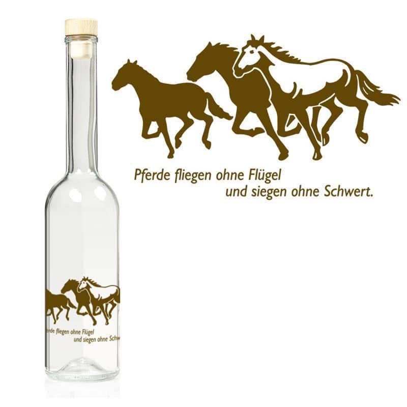 Bouteille en verre 500 ml 'Opera', motif : chevaux, bouchage: bouchon