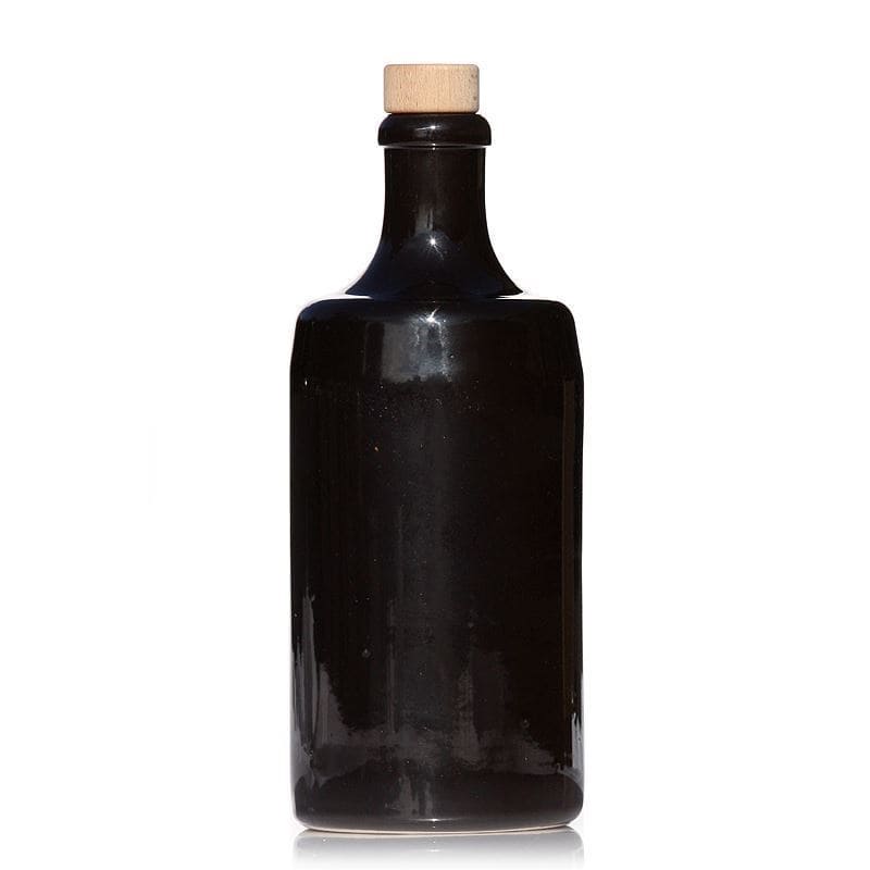 Chope en terre cuite 700 ml 'Calvados', grès, noir, bouchage: bouchon