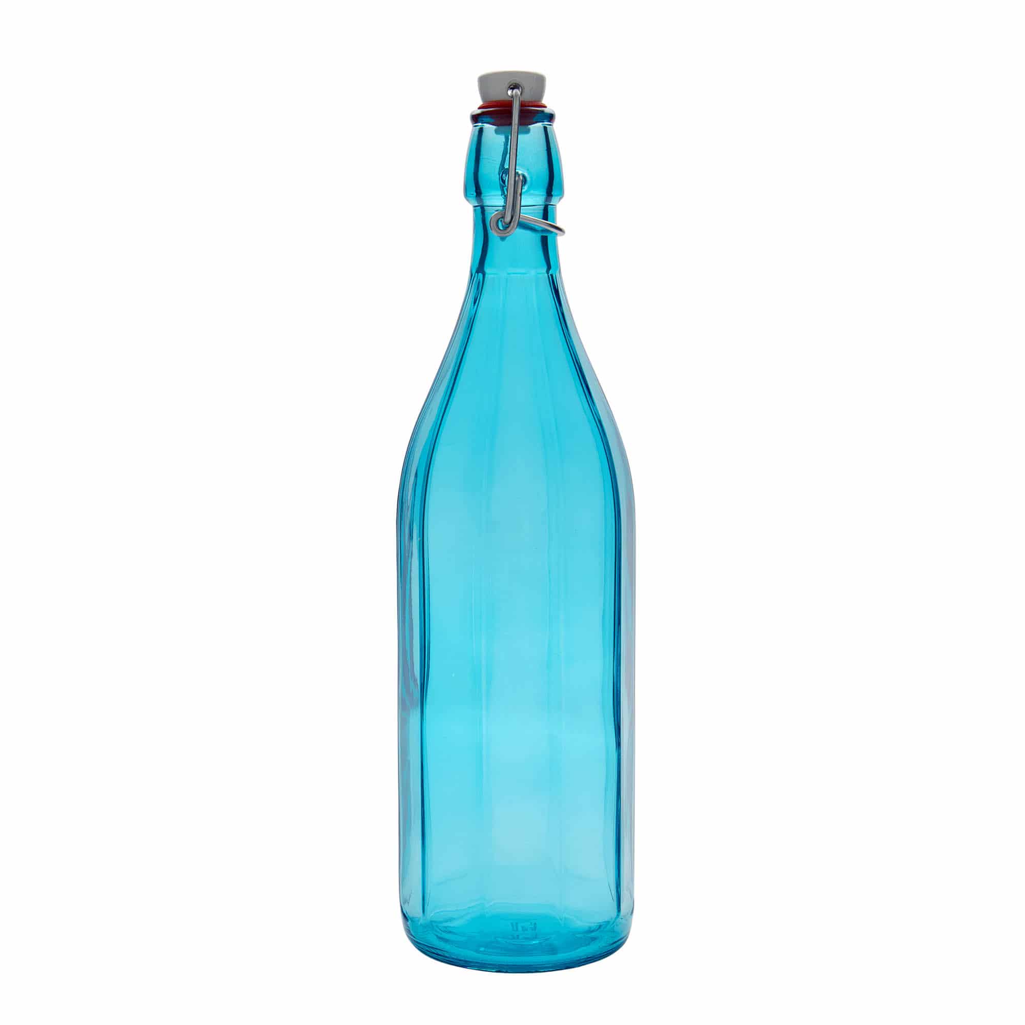 Bouteille en verre 1 000 ml 'Oxford', décagonale, bleu azur, bouchage: bouchon mécanique