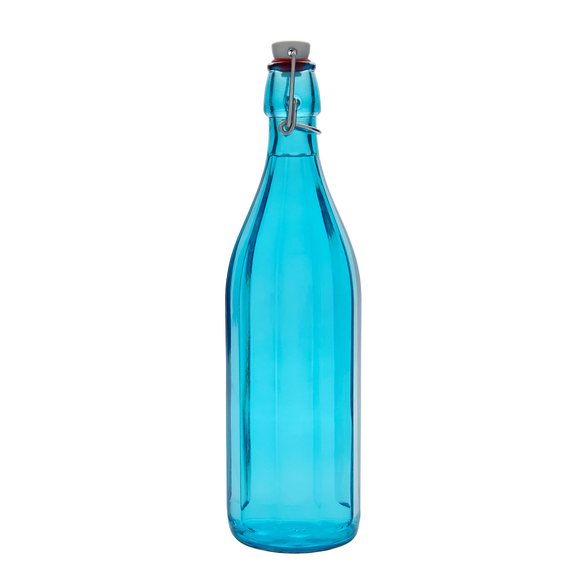 Glazen fles 'Oxford', 1000 ml, tienhoekig, azuurblauw, monding: beugelsluiting