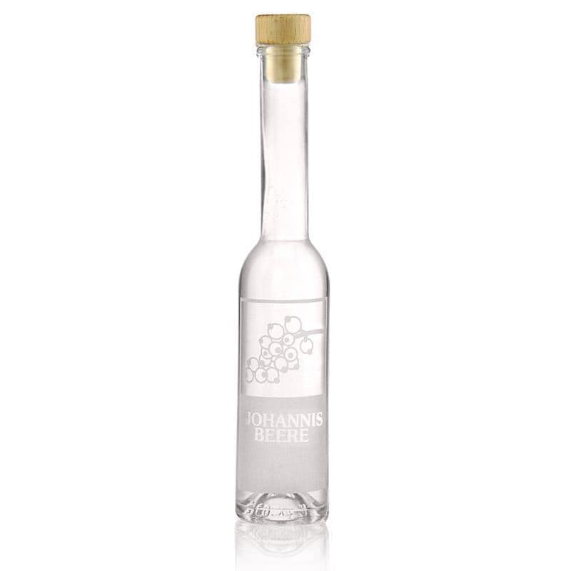 Glazen fles 'Opera', 200 ml, motief: Aalbes, monding: kurk