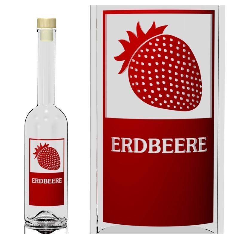 Bouteille en verre 500 ml 'Opera', motif : fraise, bouchage: bouchon