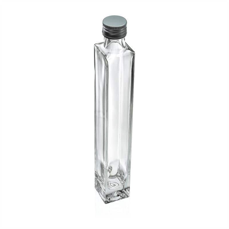 Glazen fles 'Tommy', 200 ml, vierkant, monding: PP 28