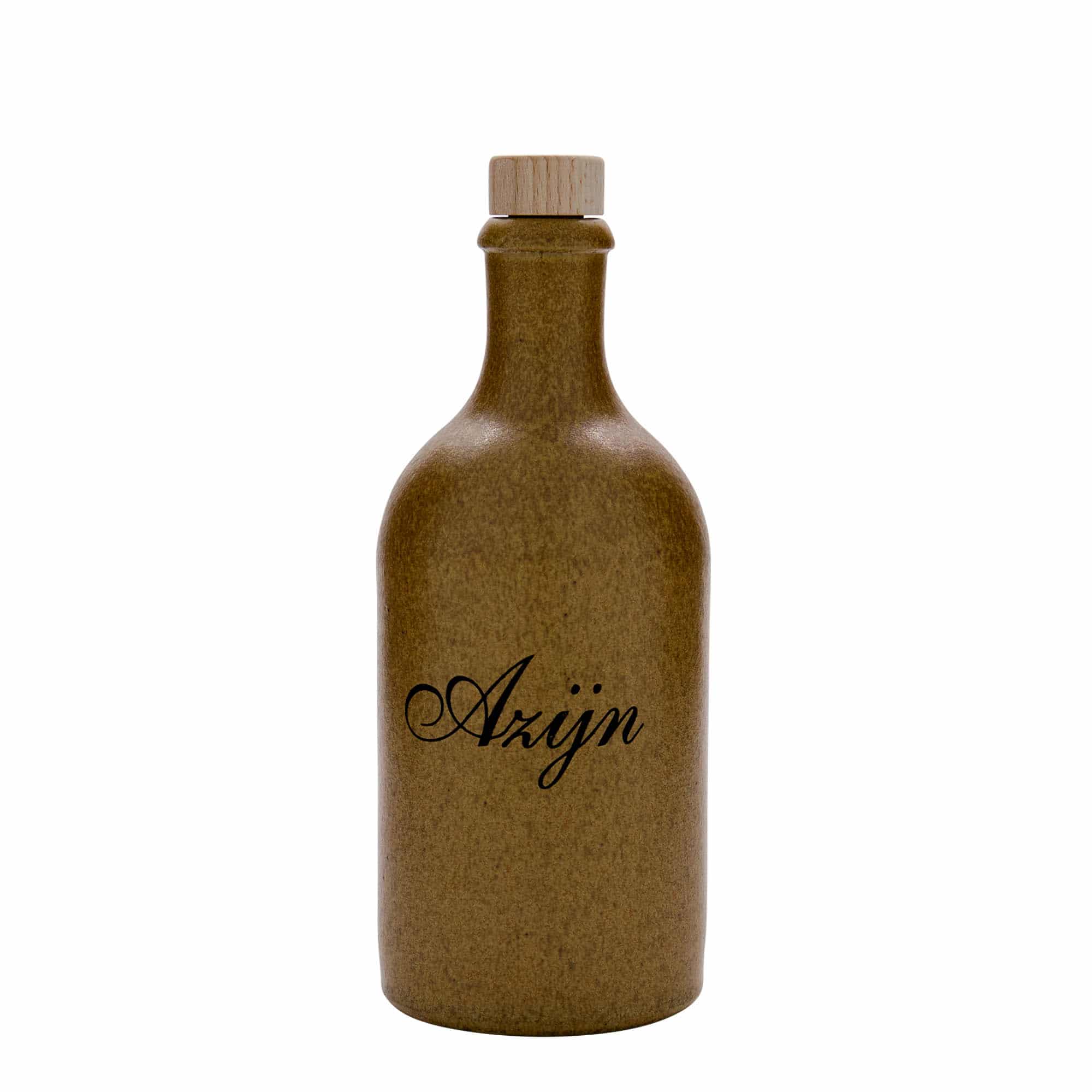 Chope en terre cuite 500 ml, motif : vinaigre, grès, cristal brun, bouchage: bouchon