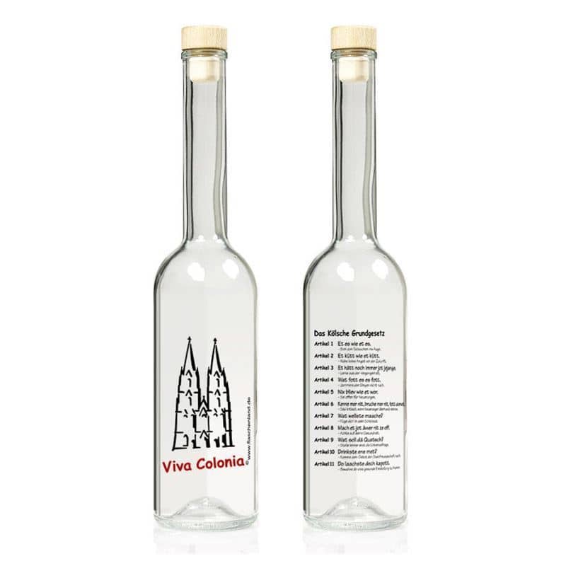 Glazen fles 'Opera', 500 ml, motief: Colonia, monding: kurk