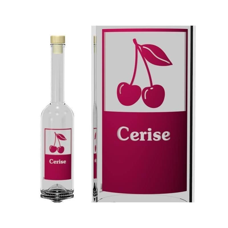 Glazen fles 'Opera', 500 ml, motief: Cerise, monding: kurk