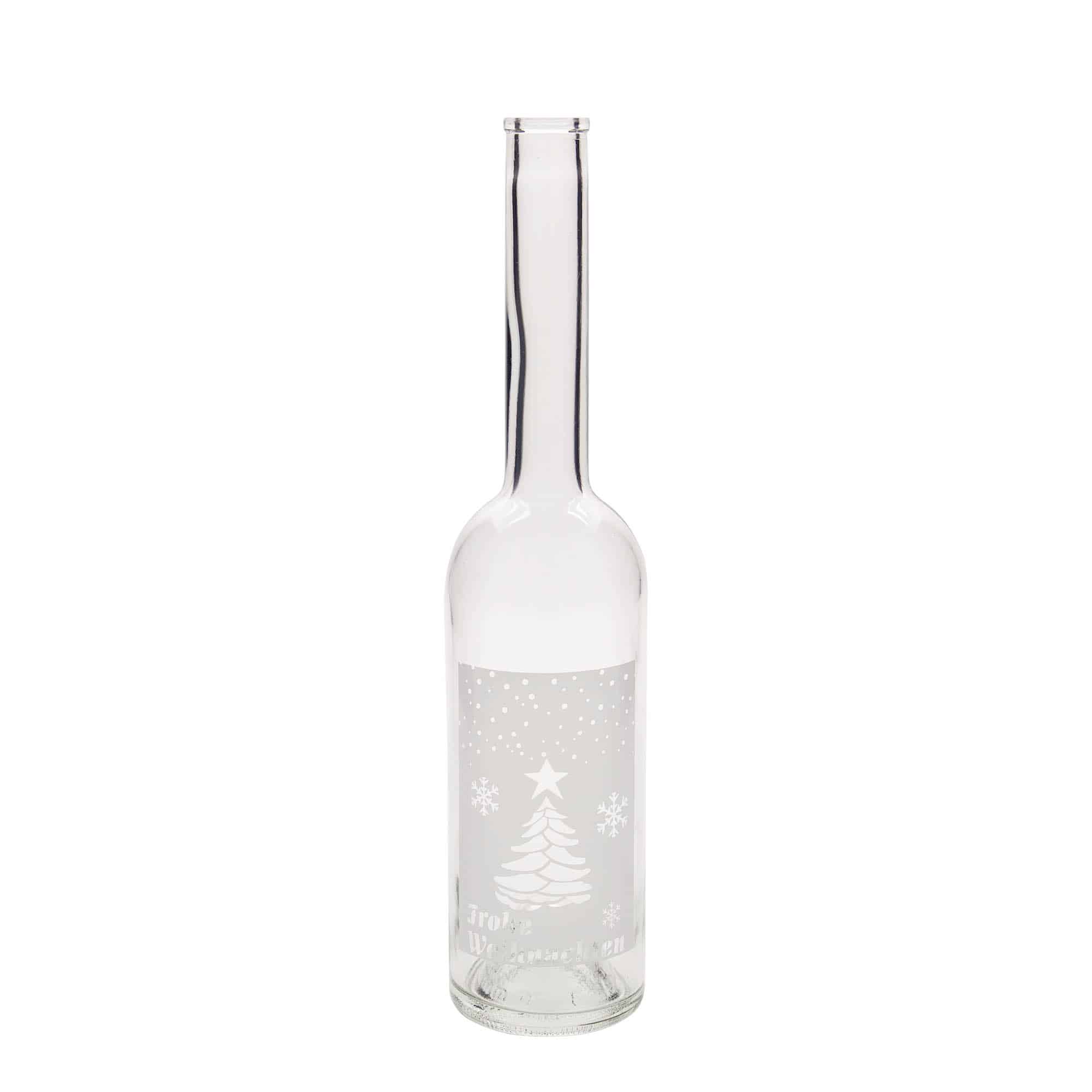 Glazen fles 'Opera', 500 ml, motief: Witte kerst, monding: kurk