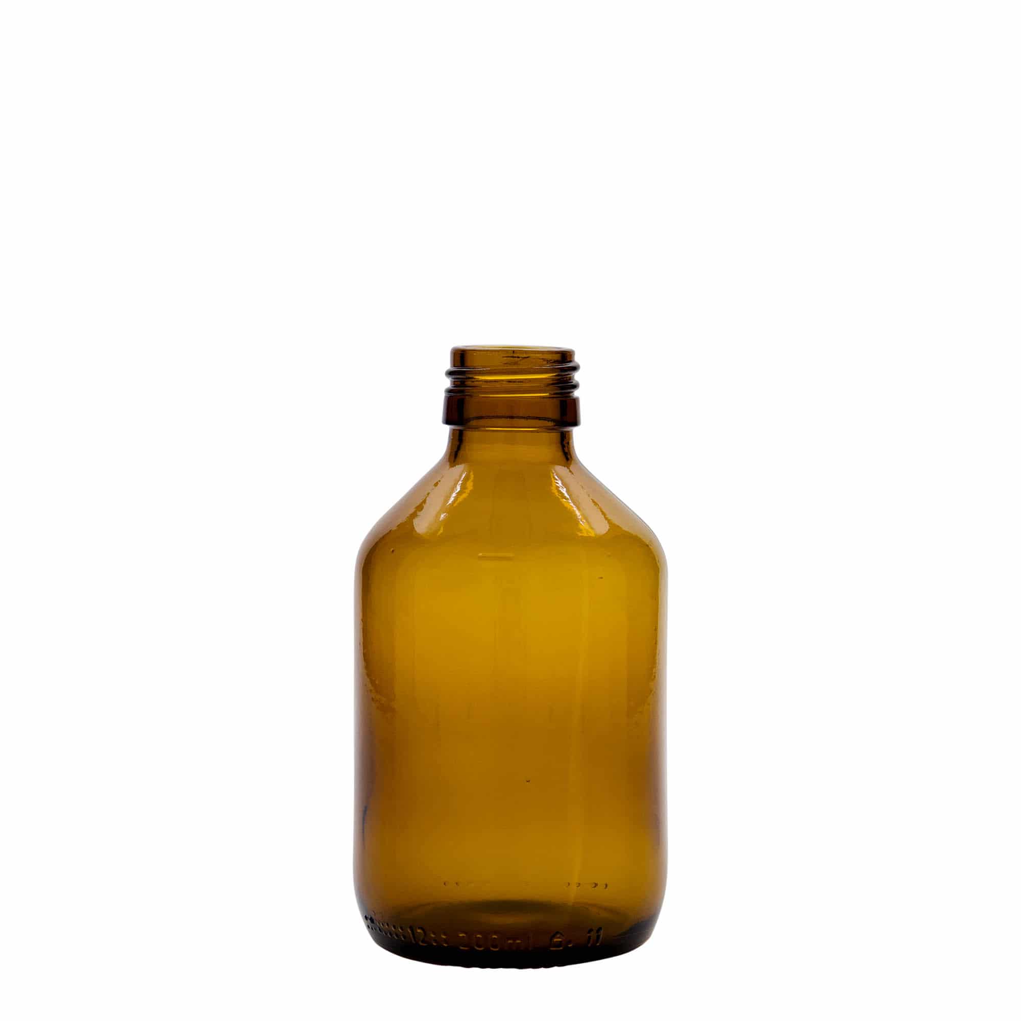 Medicijnfles, 200 ml, bruin, glas, monding: PP 28