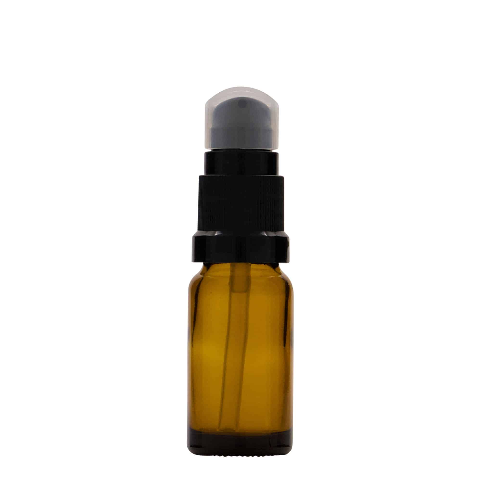 Medicijnfles met lotionpomp, 10 ml, glas, bruin, monding: DIN 18