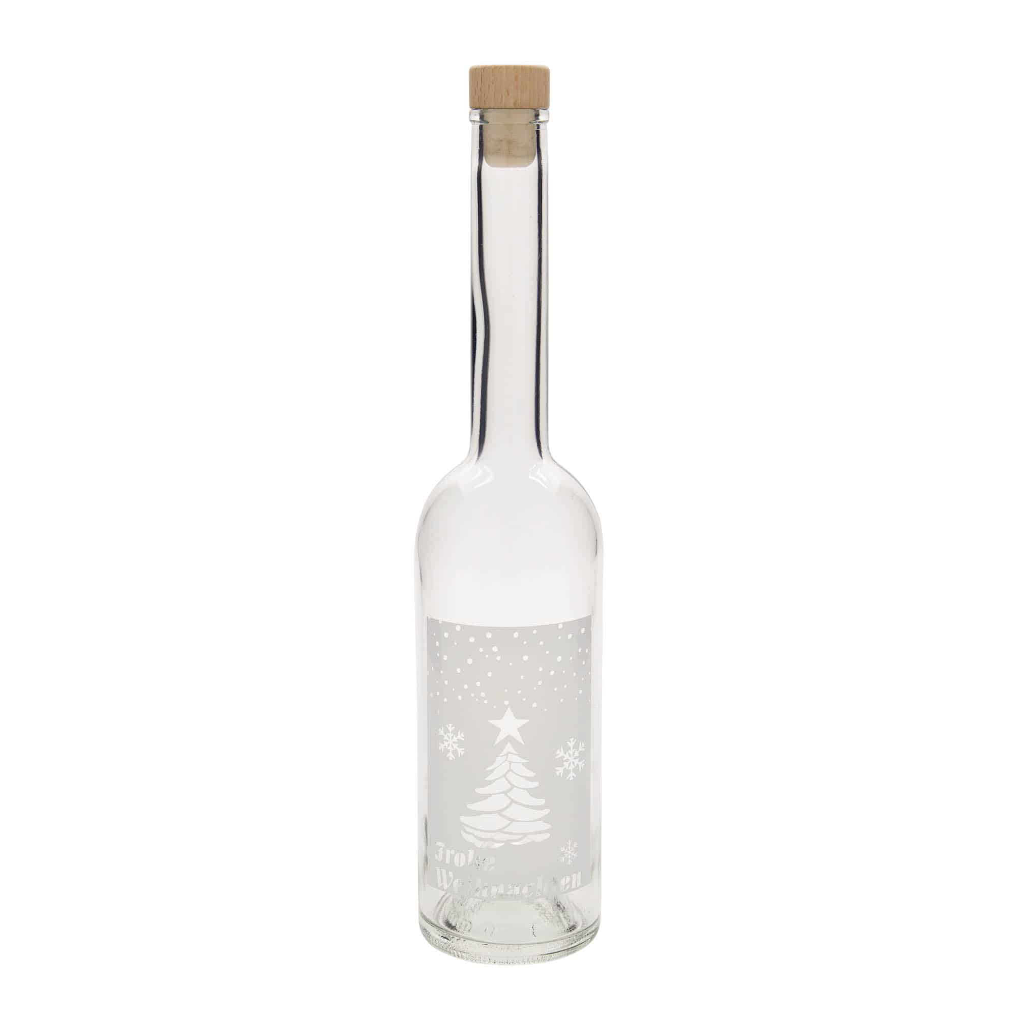 Glazen fles 'Opera', 500 ml, motief: Witte kerst, monding: kurk