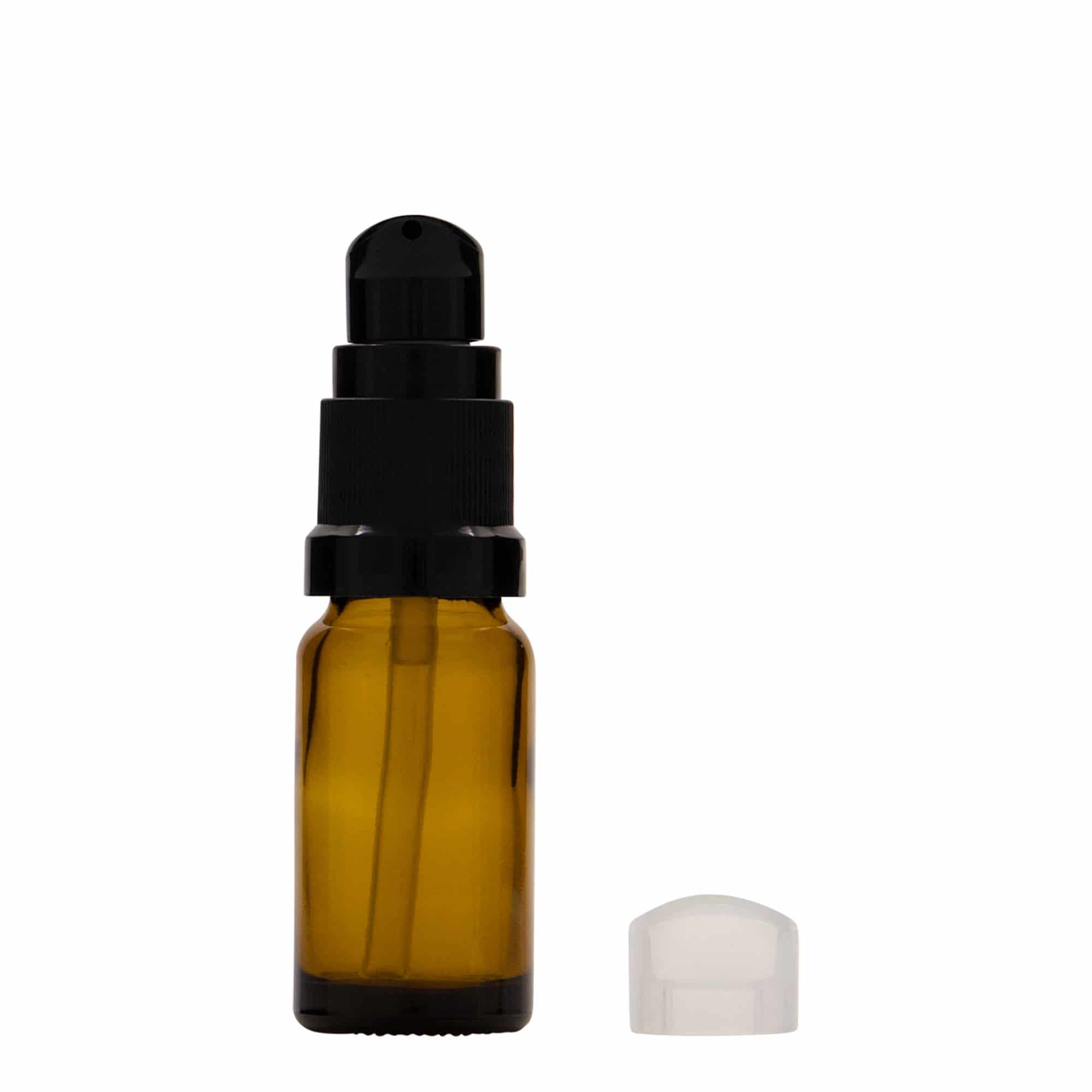 Medicijnfles met lotionpomp, 10 ml, glas, bruin, monding: DIN 18