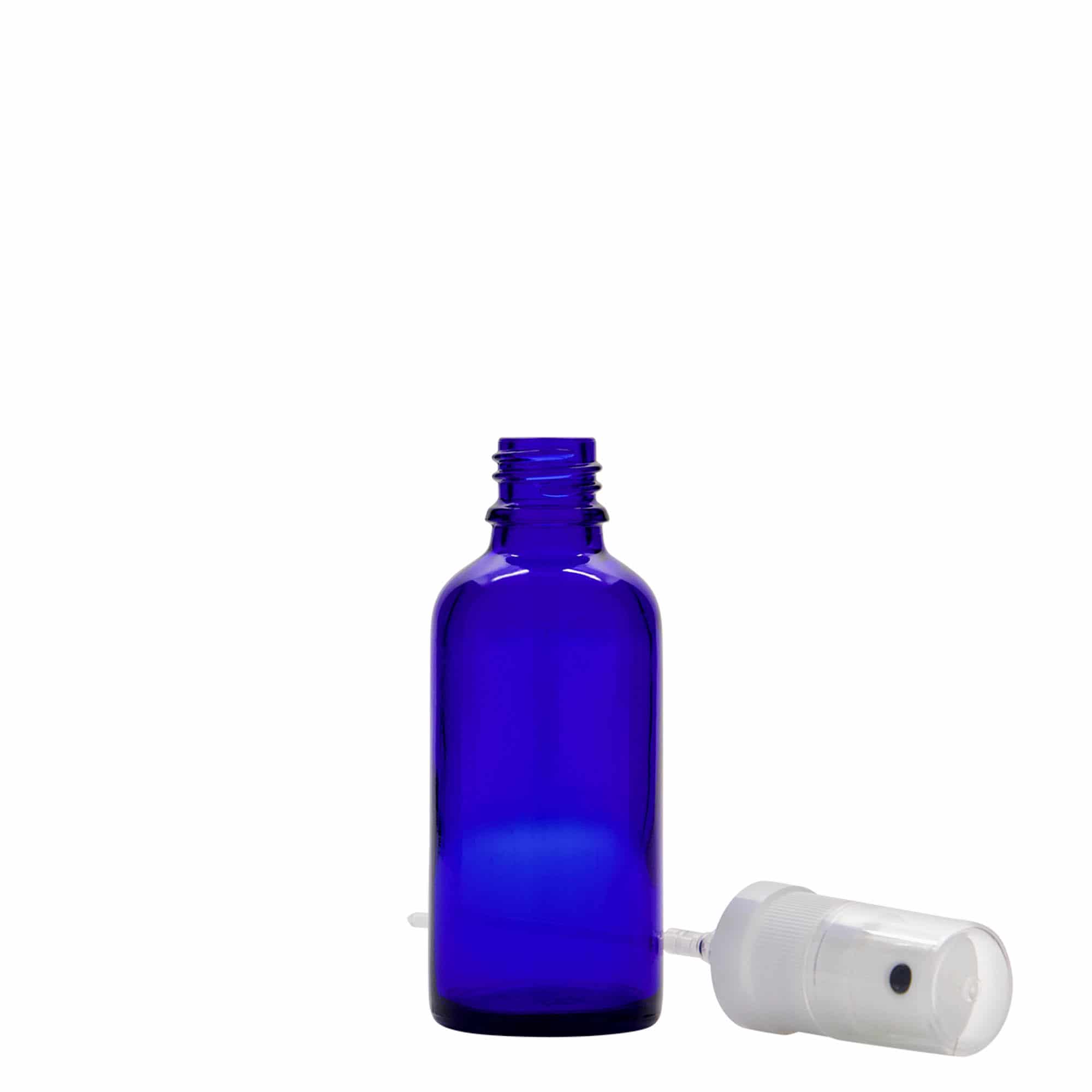 Sprayfles medicijn, 50 ml, glas, koningsblauw, monding: DIN 18