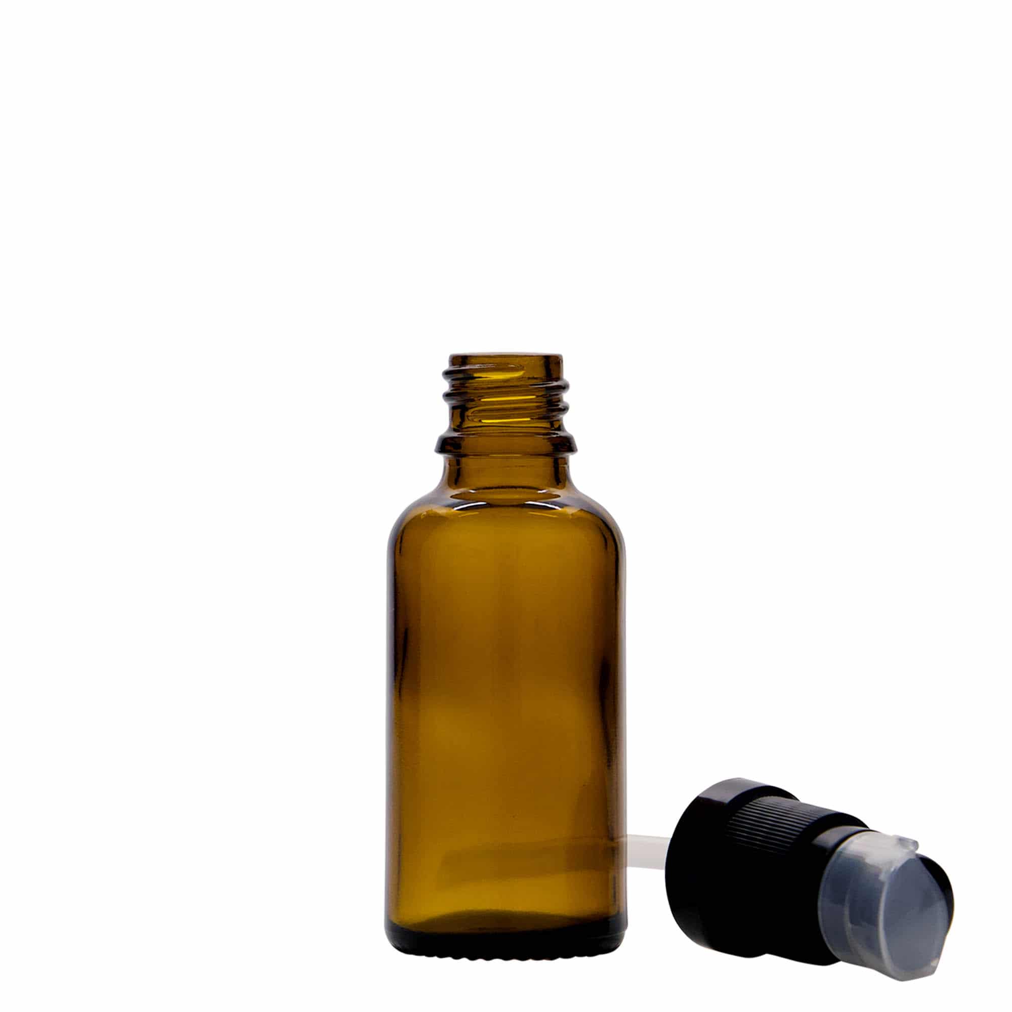 Medicijnfles met lotionpomp, 30 ml, glas, bruin, monding: DIN 18