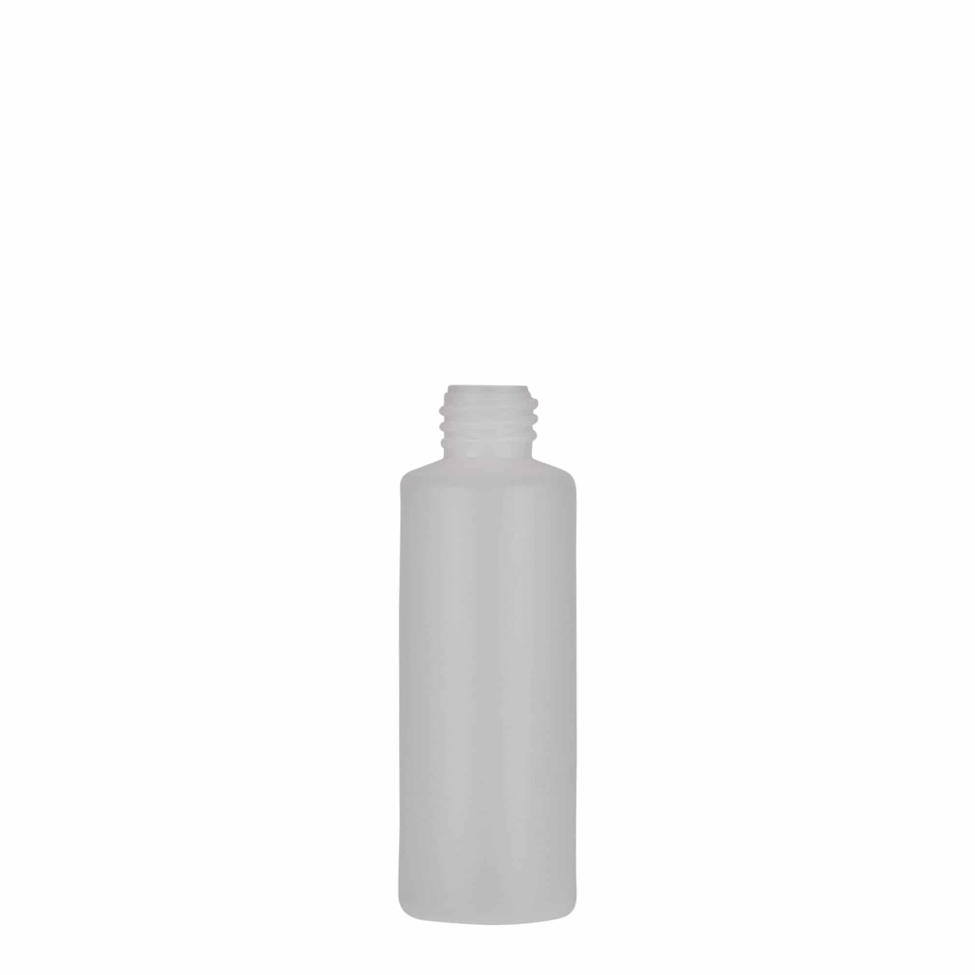 Bouteille ronde 50 ml, plastique PE, nature, bouchage: Bougage à vis