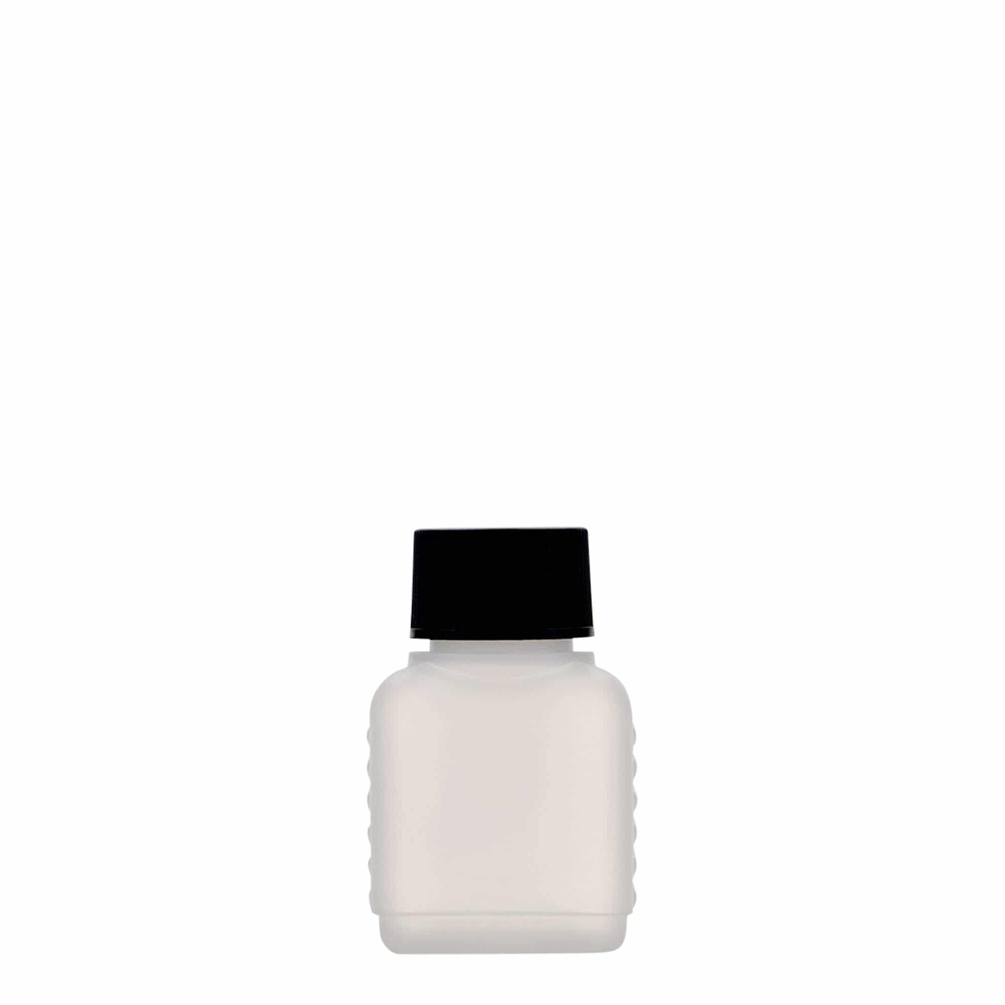 Bouteille bidon 50 ml, rectangulaire, plastique PEHD, nature, bouchage: DIN 25