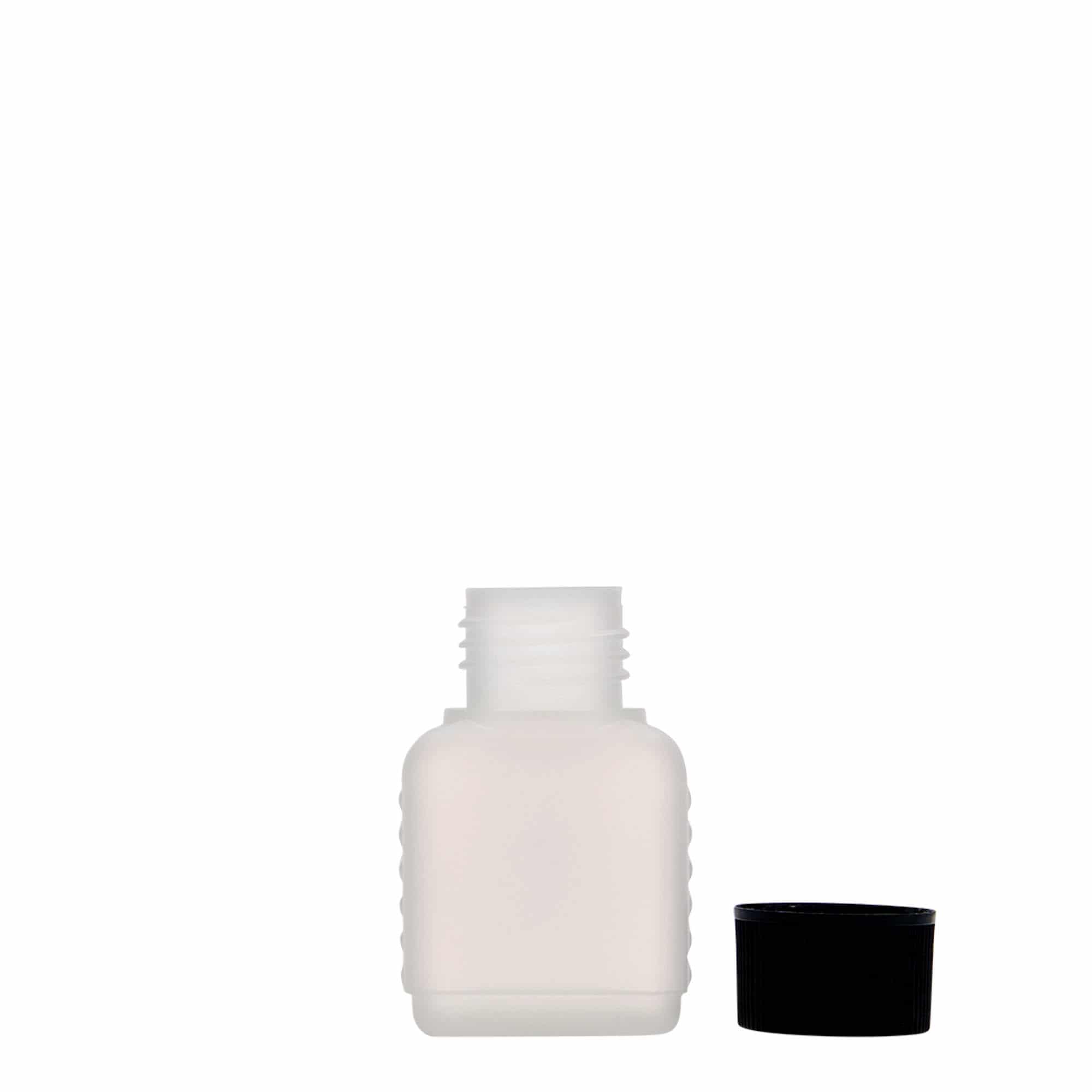 Bouteille bidon 50 ml, rectangulaire, plastique PEHD, nature, bouchage: DIN 25