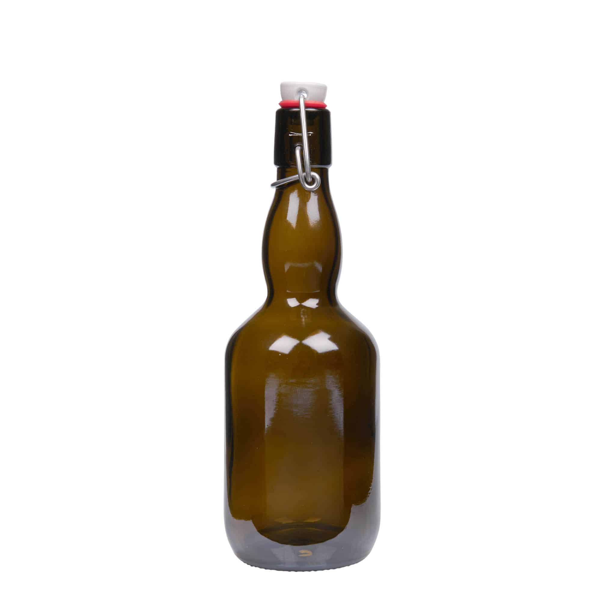 Bouteille de bière col large 500 ml, verre, vert antique, bouchage: bouchon mécanique