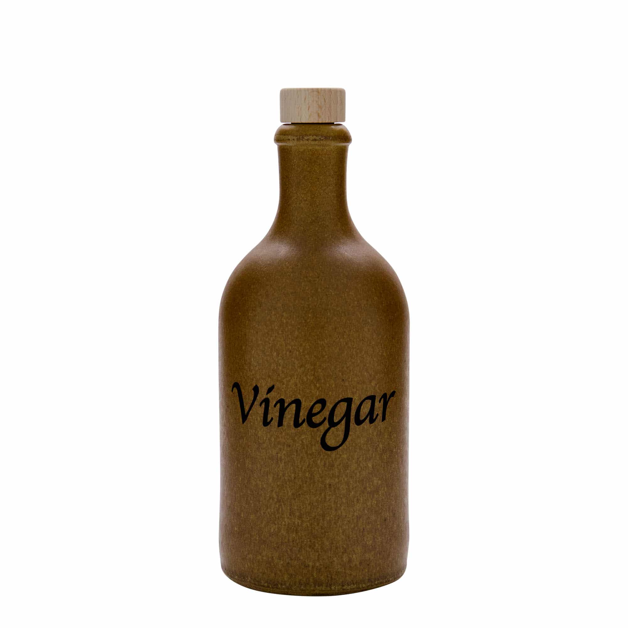 Chope en terre cuite 500 ml, motif : vinaigre, grès, cristal brun, bouchage: bouchon