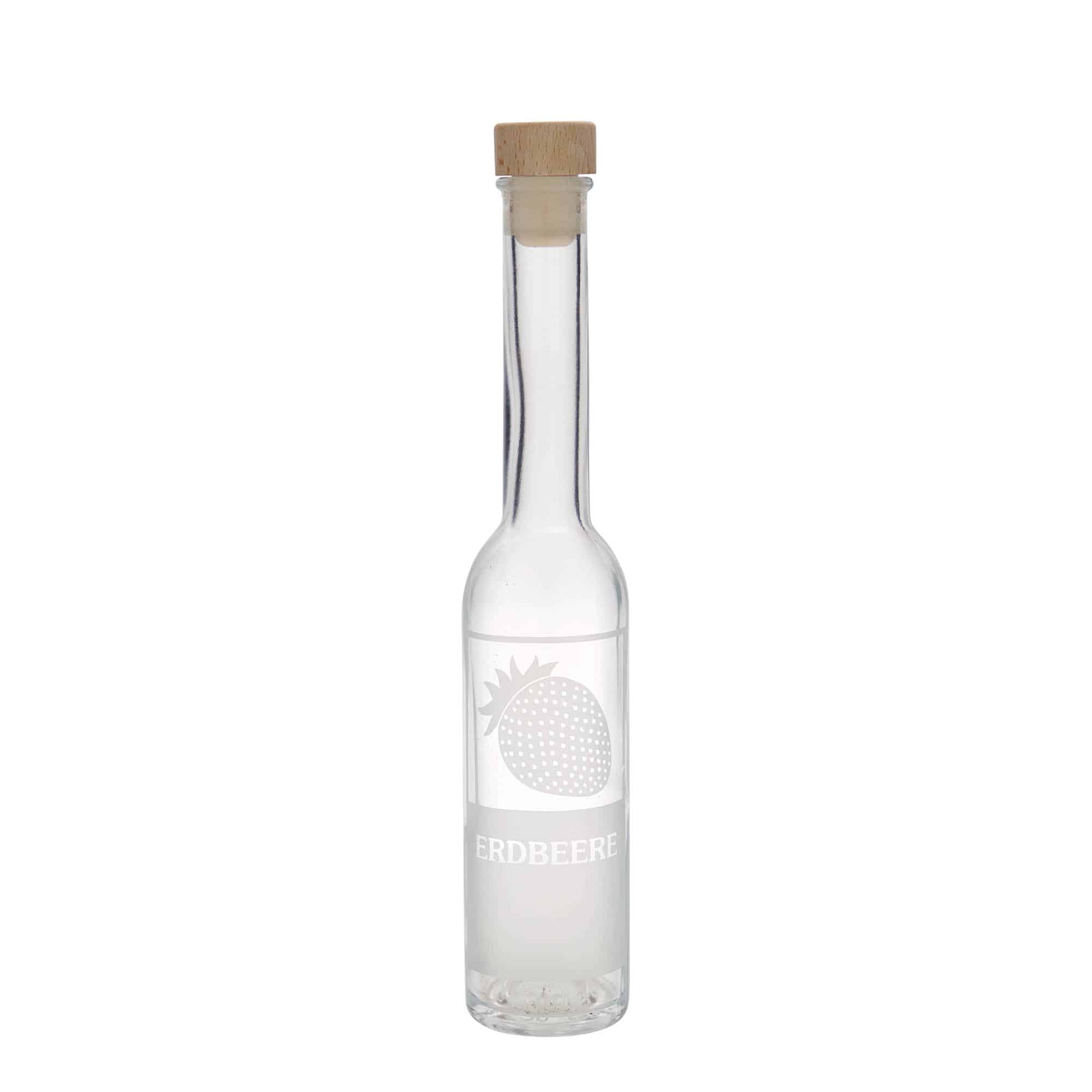 Bouteille en verre 200 ml 'Opera', motif : fraise, bouchage: bouchon