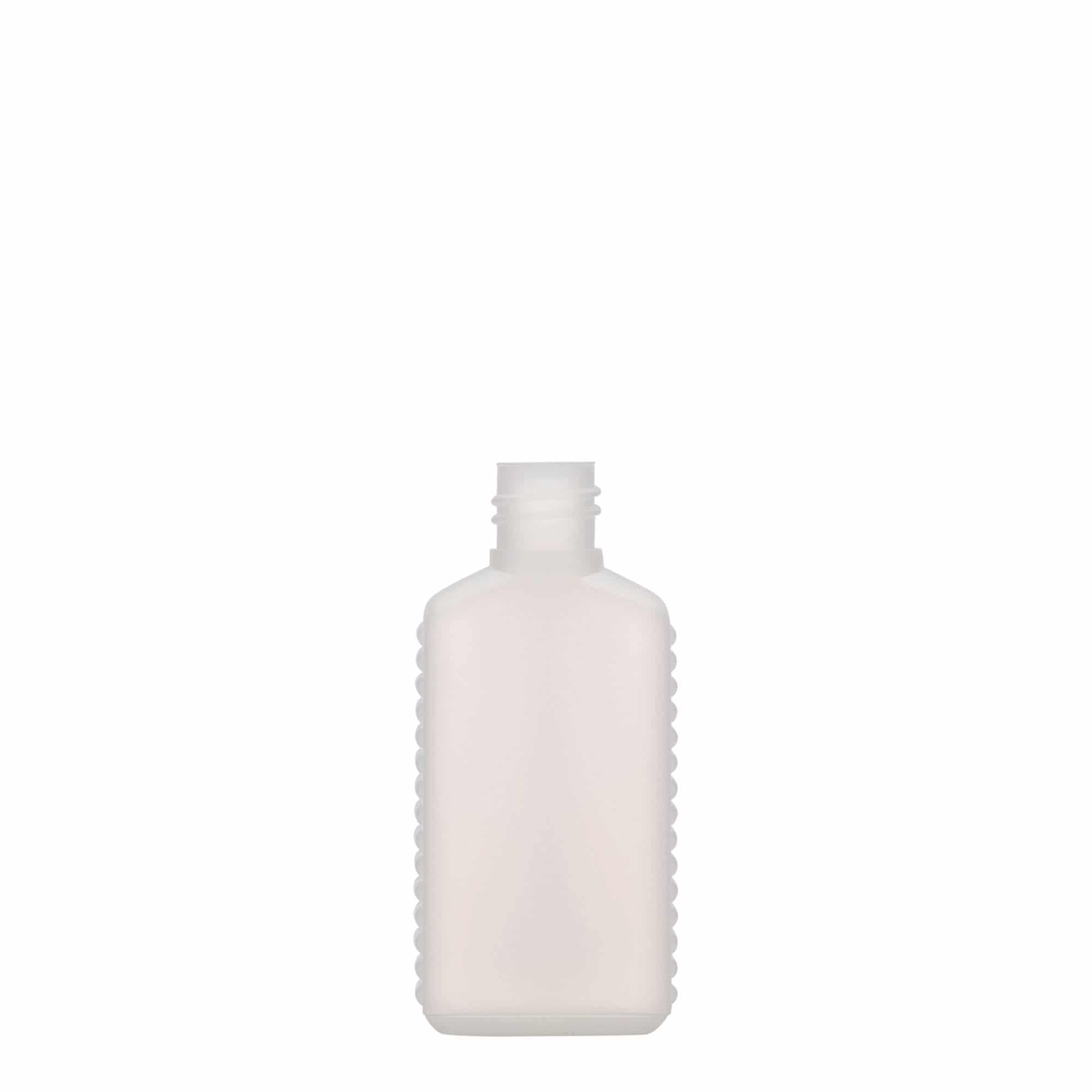 Bouteille bidon à col étroit 50 ml, rectangulaire, plastique PEHD, nature, bouchage: DIN 18