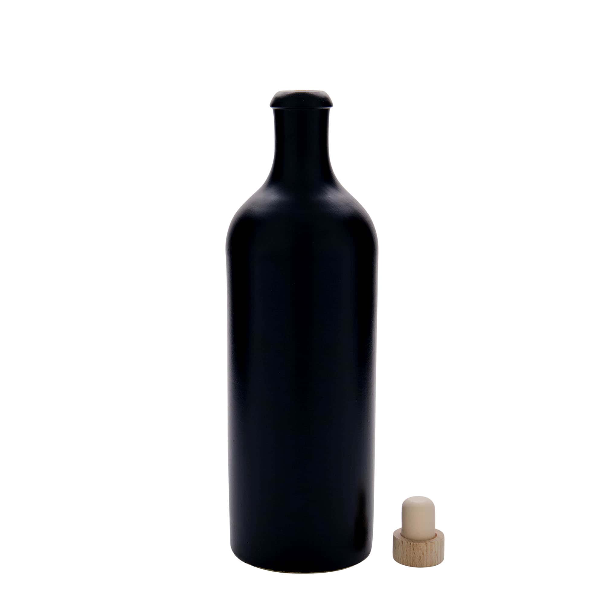 Chope en terre cuite 750 ml, grès, noir, bouchage: bouchon