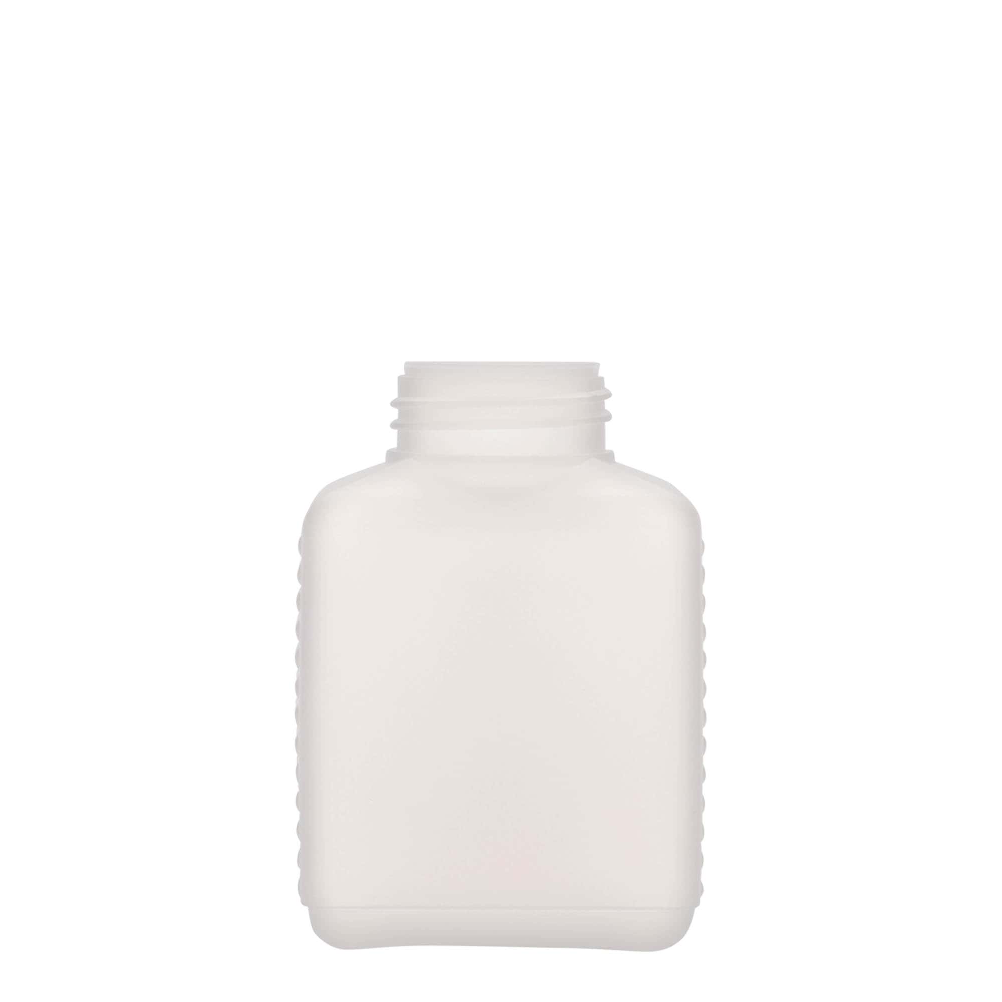 Fles met brede hals, 250 ml, rechthoekig, HDPE-kunststof, naturel, monding: DIN 40 EPE