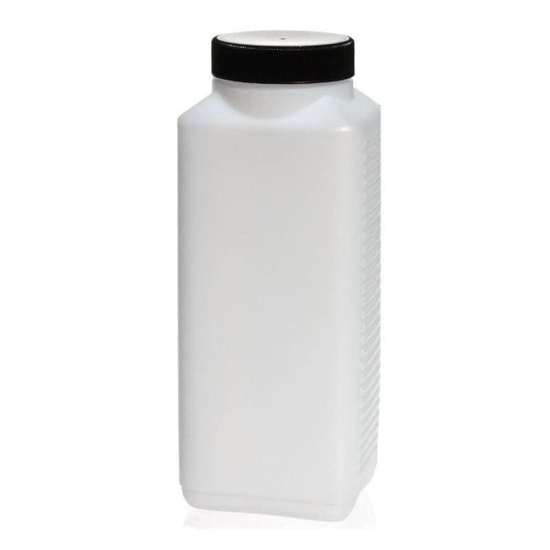 Bouteille à col large 1 000 ml, rectangulaire, plastique PEHD, nature, bouchage: DIN 60 EPE