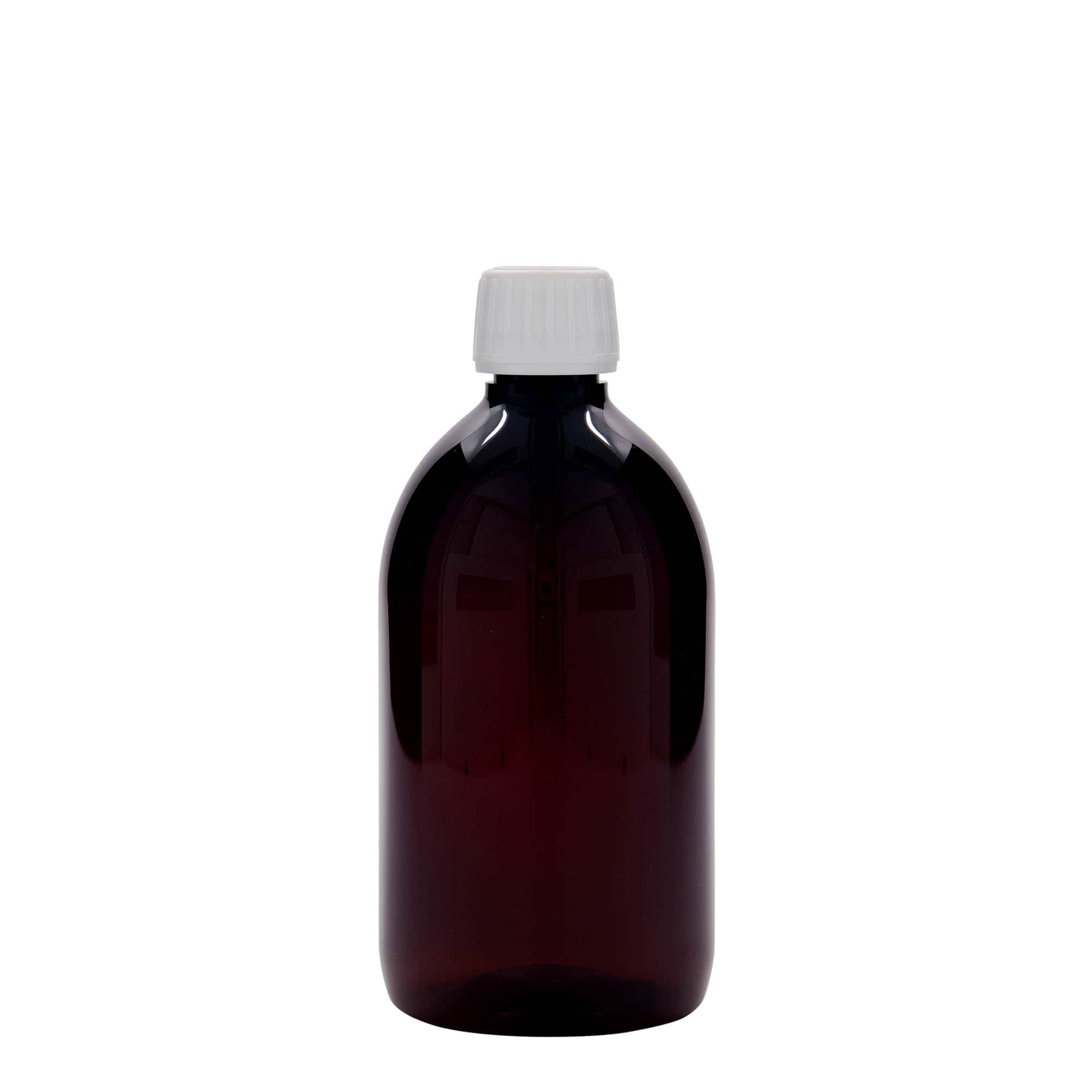 Flacon pharmaceutique en PET 500 ml, marron, plastique, bouchage: PP 28