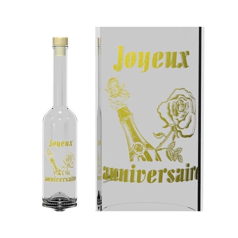 Glazen fles 'Opera', 500 ml, motief: Joyeux Anniversaire, monding: kurk